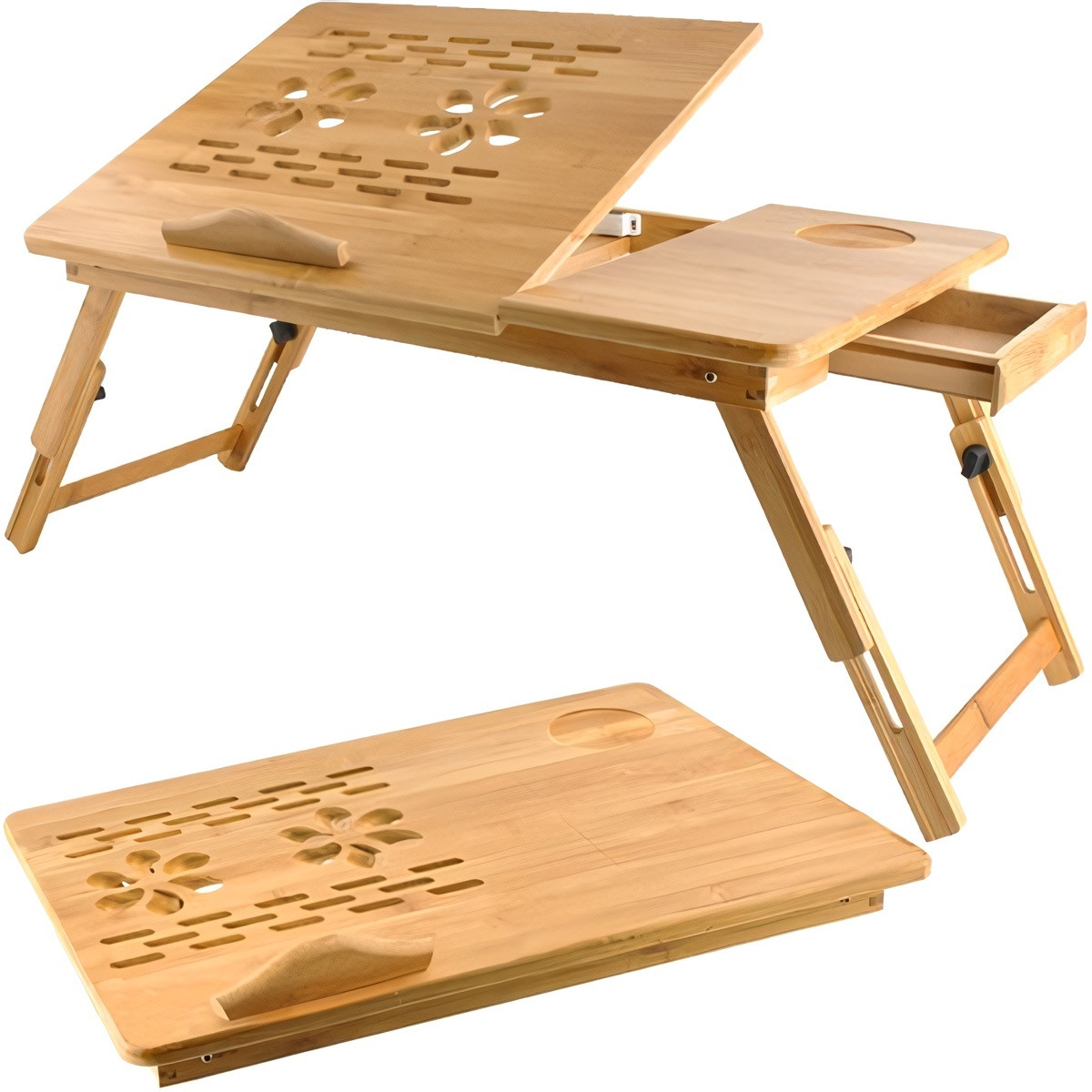 Adjustable Bamboo Laptop Table with Ventilation
