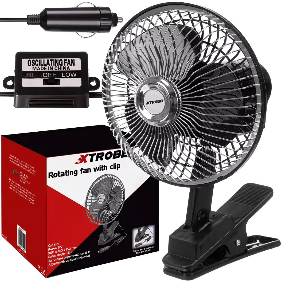Ventilador de carro compacto com clipe e oscilação