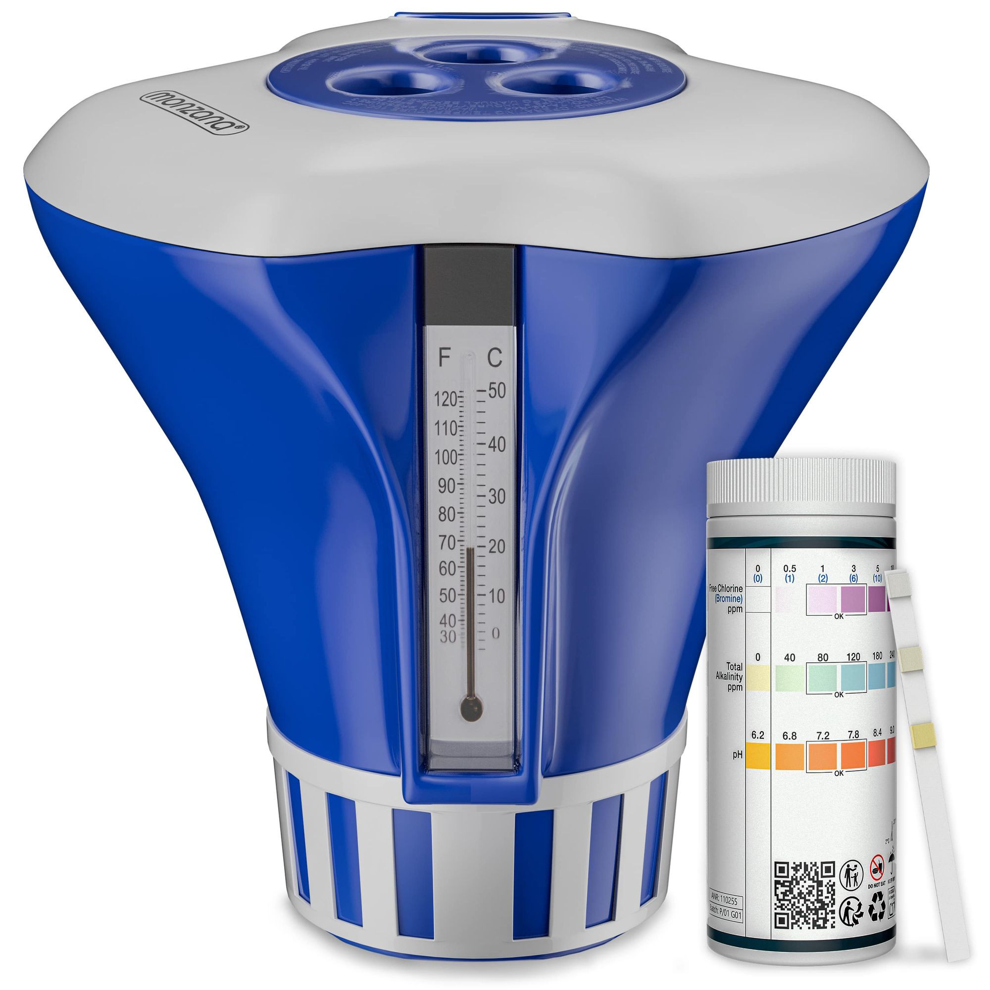 Pool Chlorine Float with Thermometer & 150 Test Strips