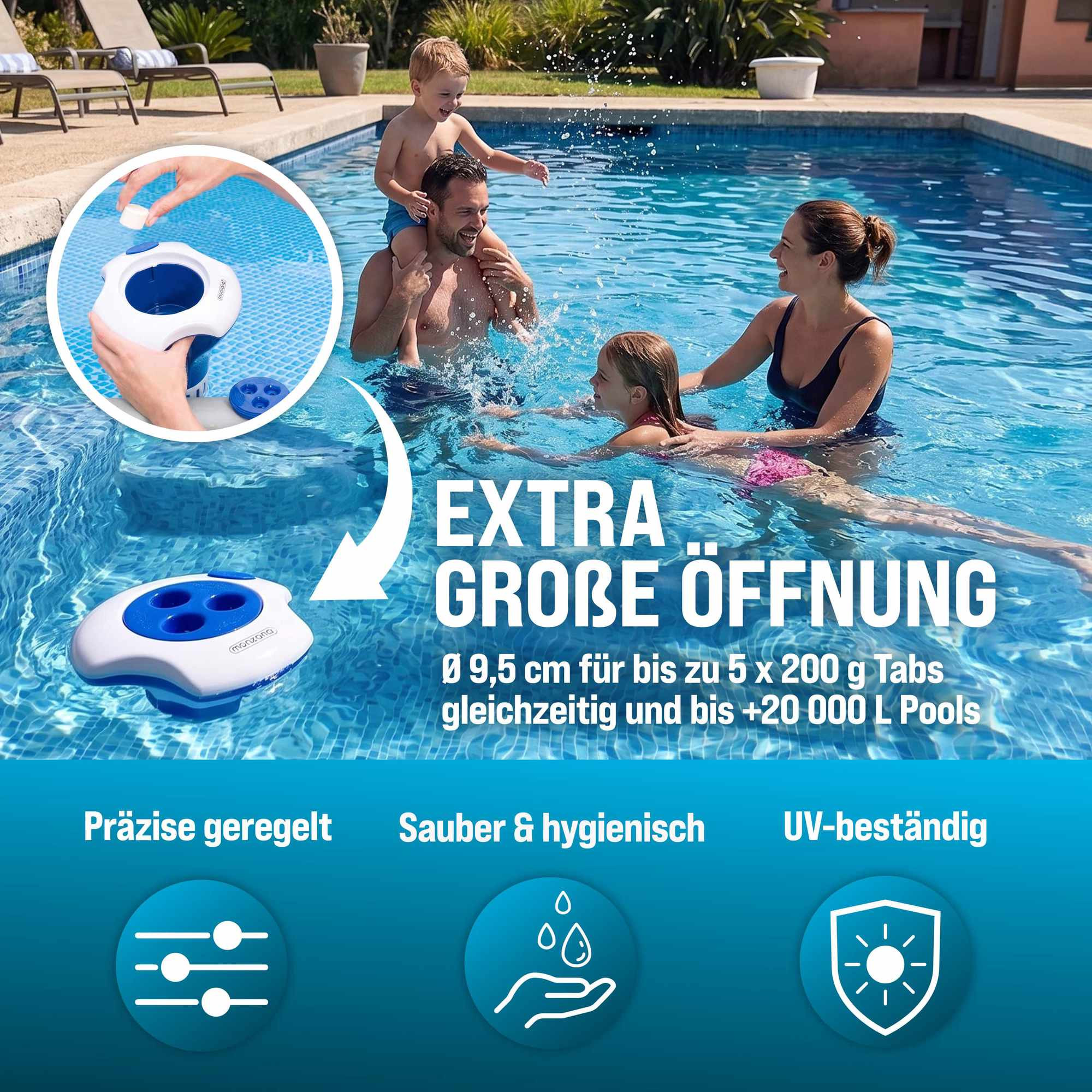 Pool Chlorine Float with Thermometer & 150 Test Strips