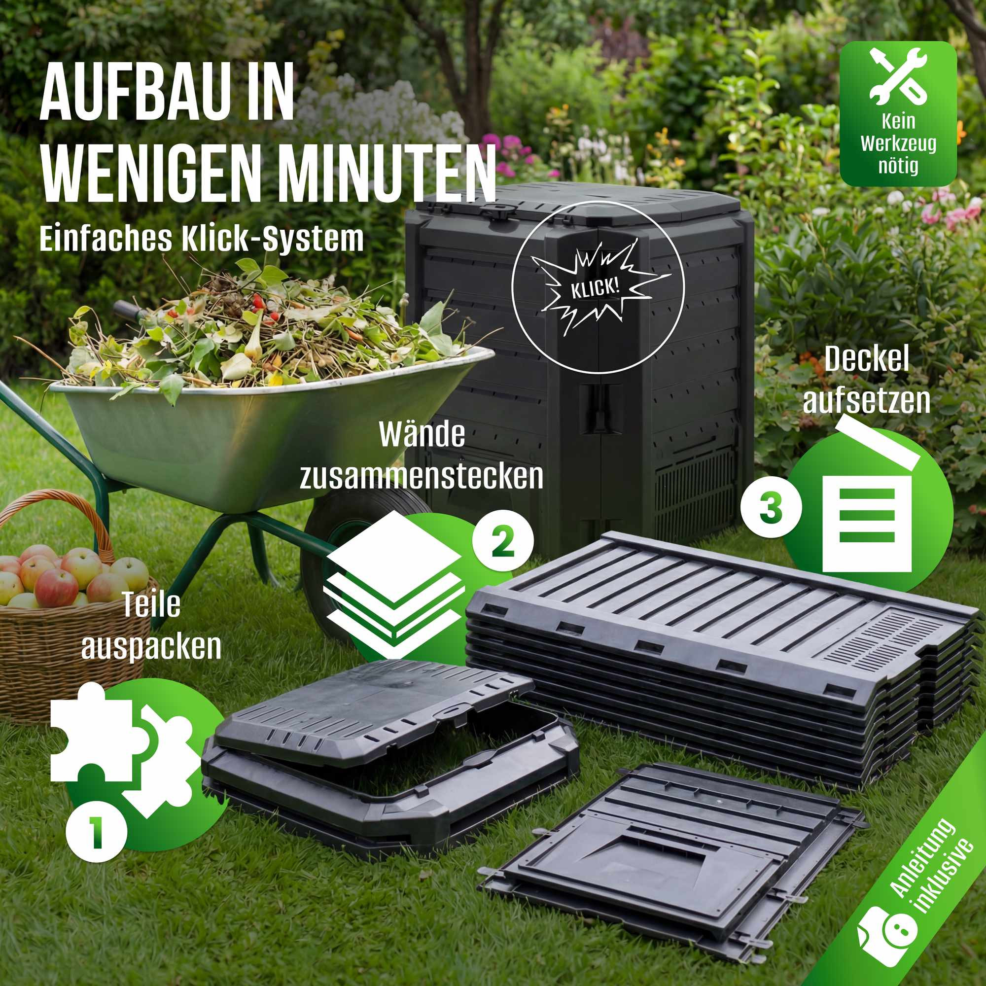 Large Black Compost Bin, 1200L – Weather-Resistant