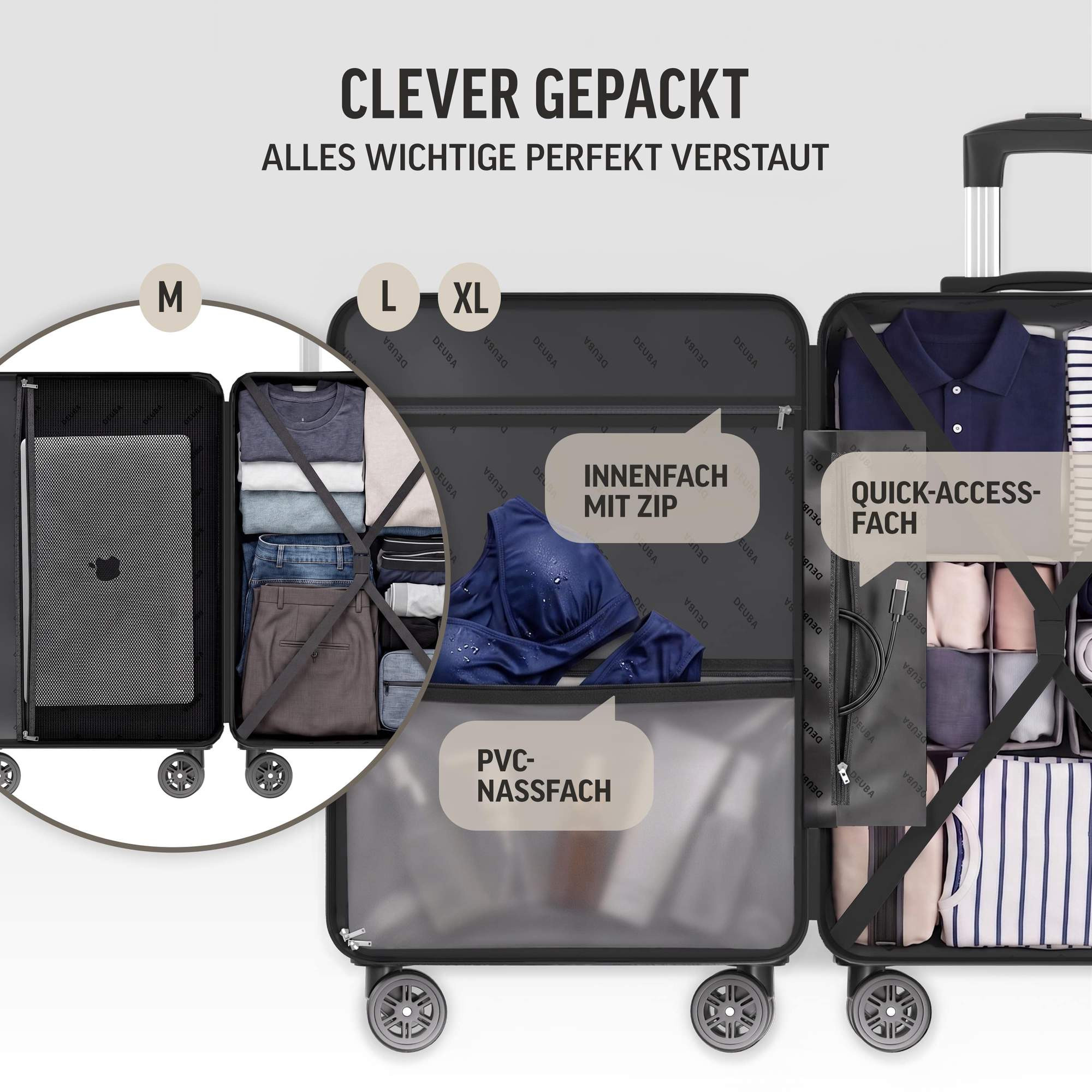 Ensemble de 3 valises rigides vertes à roulettes multidirectionnelles