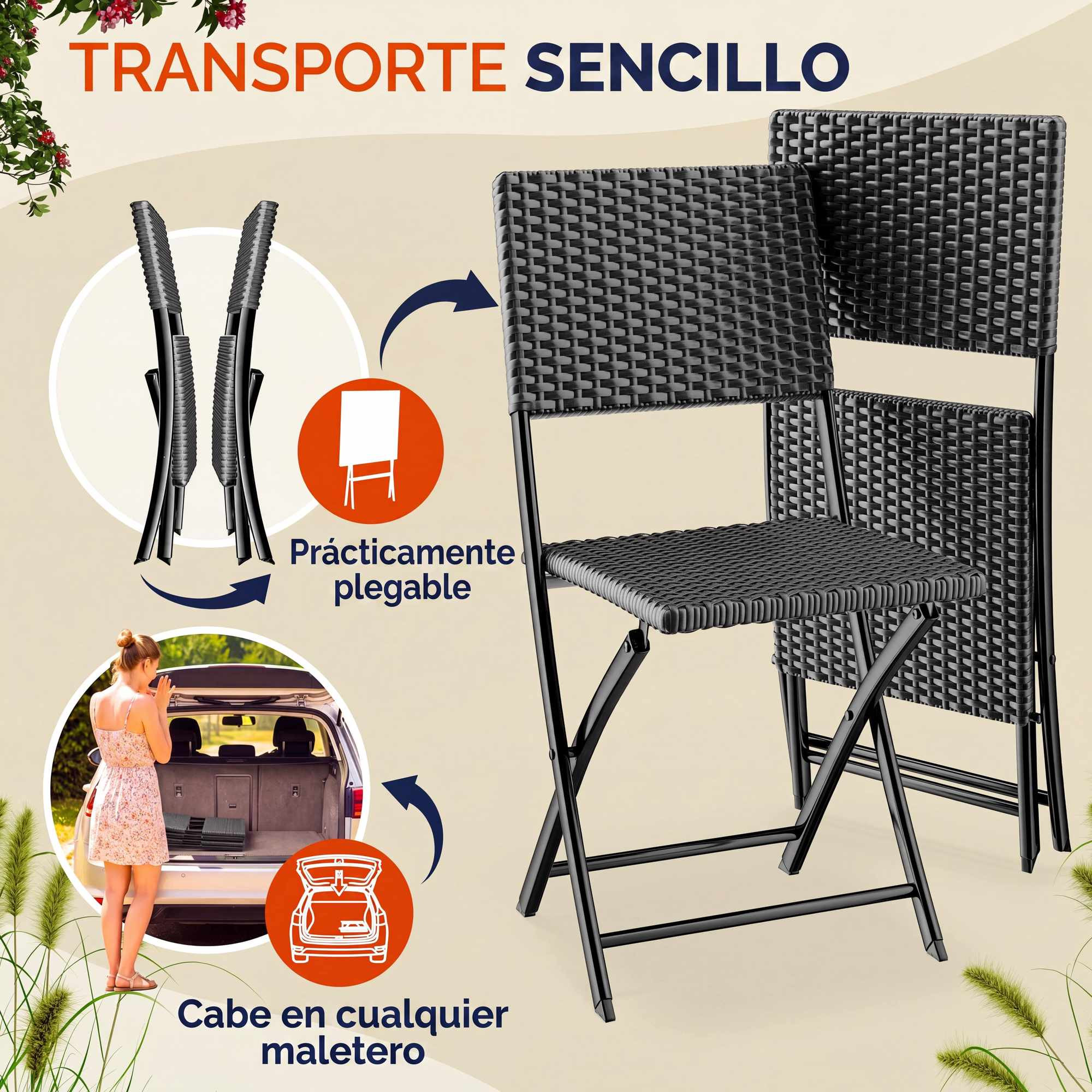 Polyrattan-Klappstühle, 2er-Set, Anthrazit