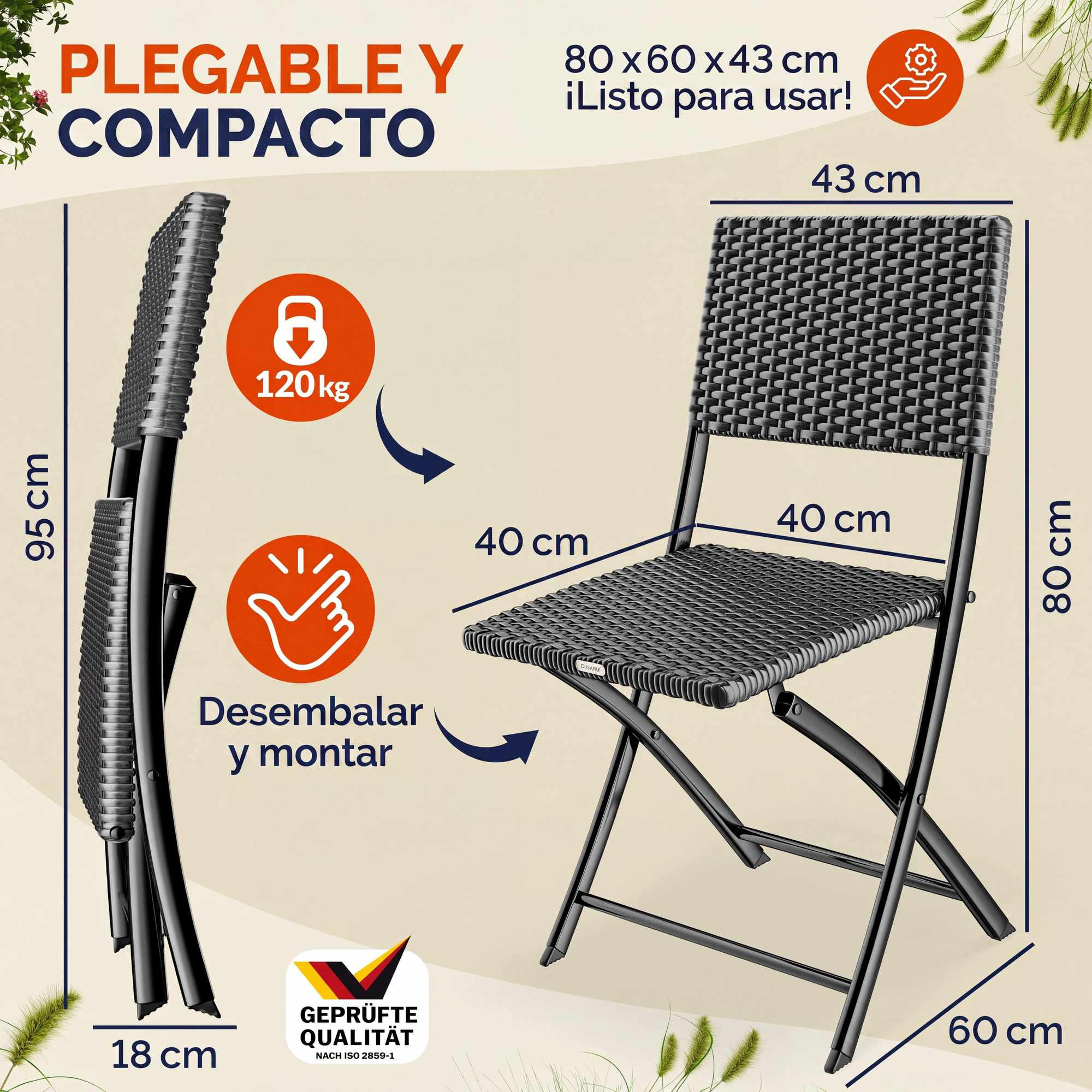 Polyrattan-Klappstühle, 2er-Set, Anthrazit