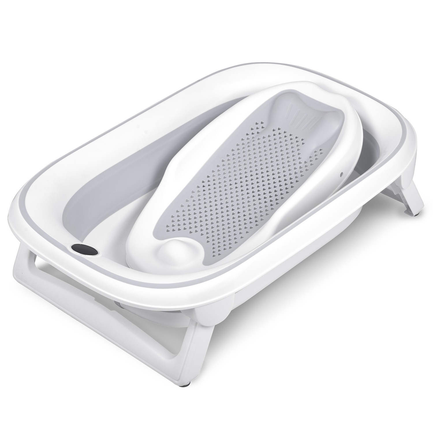 Foldable Baby Bath with Thermometer & Insert, White-Grey