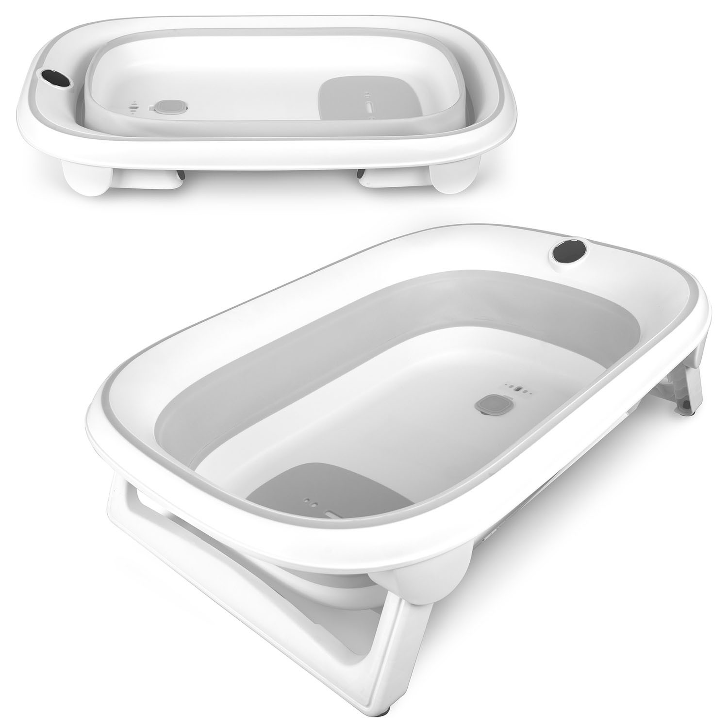 Foldable Baby Bath with Thermometer & Insert, White-Grey