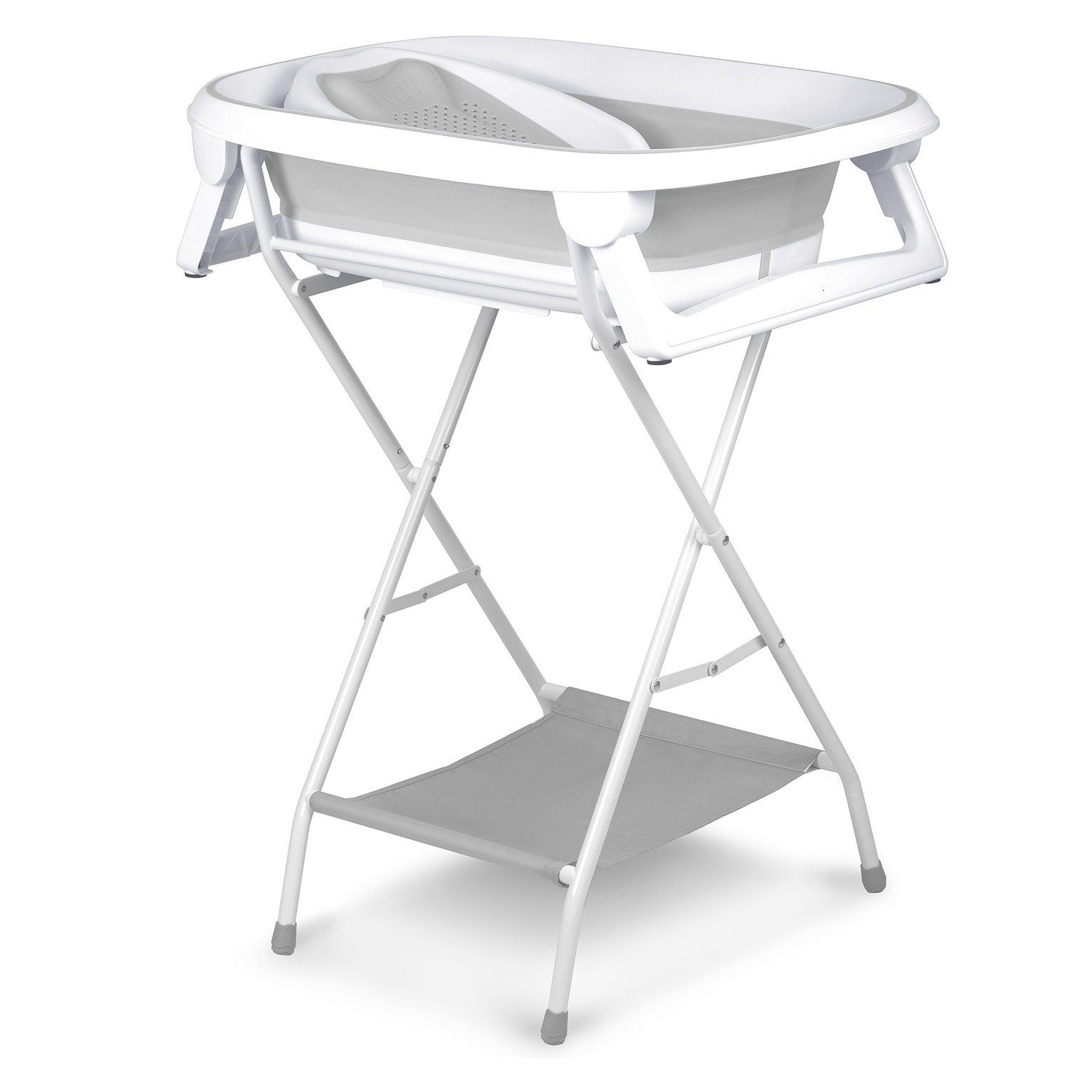 Foldable Baby Bath with Stand, Thermometer, and Insert