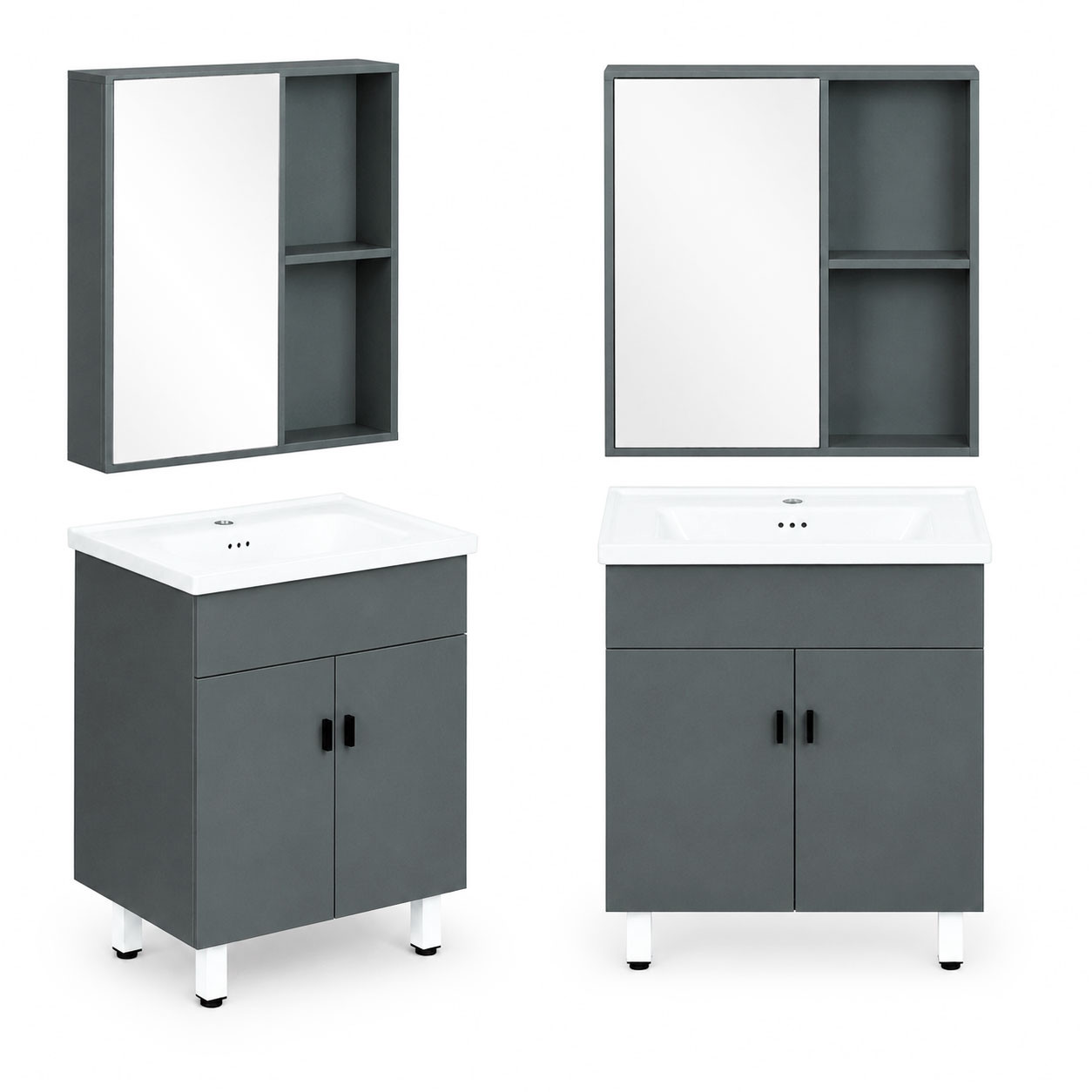 Bathroom Vanity Set with Ceramic Sink & Mirror