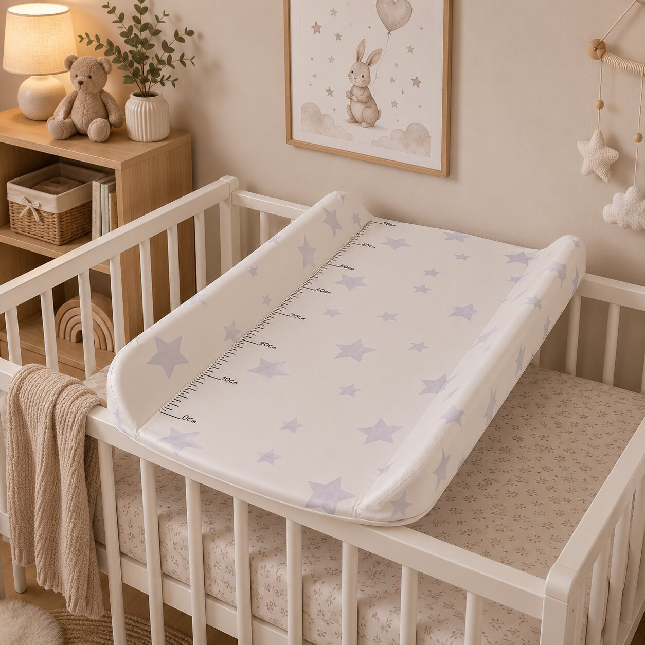 Contoured Changing Mat Topper 85x50 cm with Star Pattern