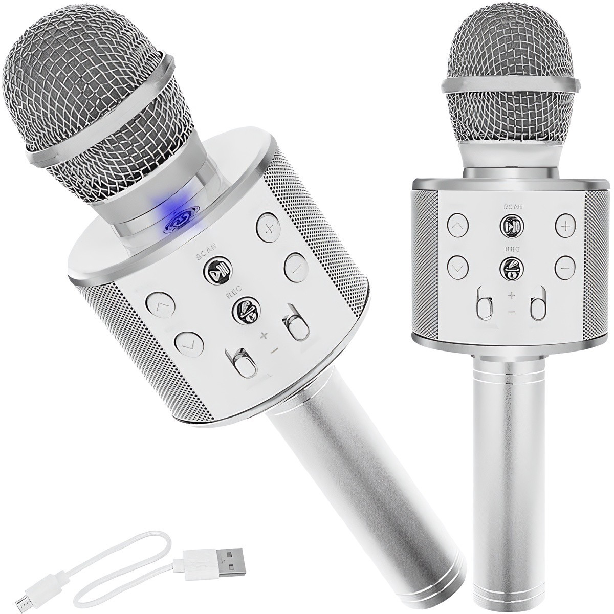 Silver Karaoke Microphone with Bluetooth Speaker