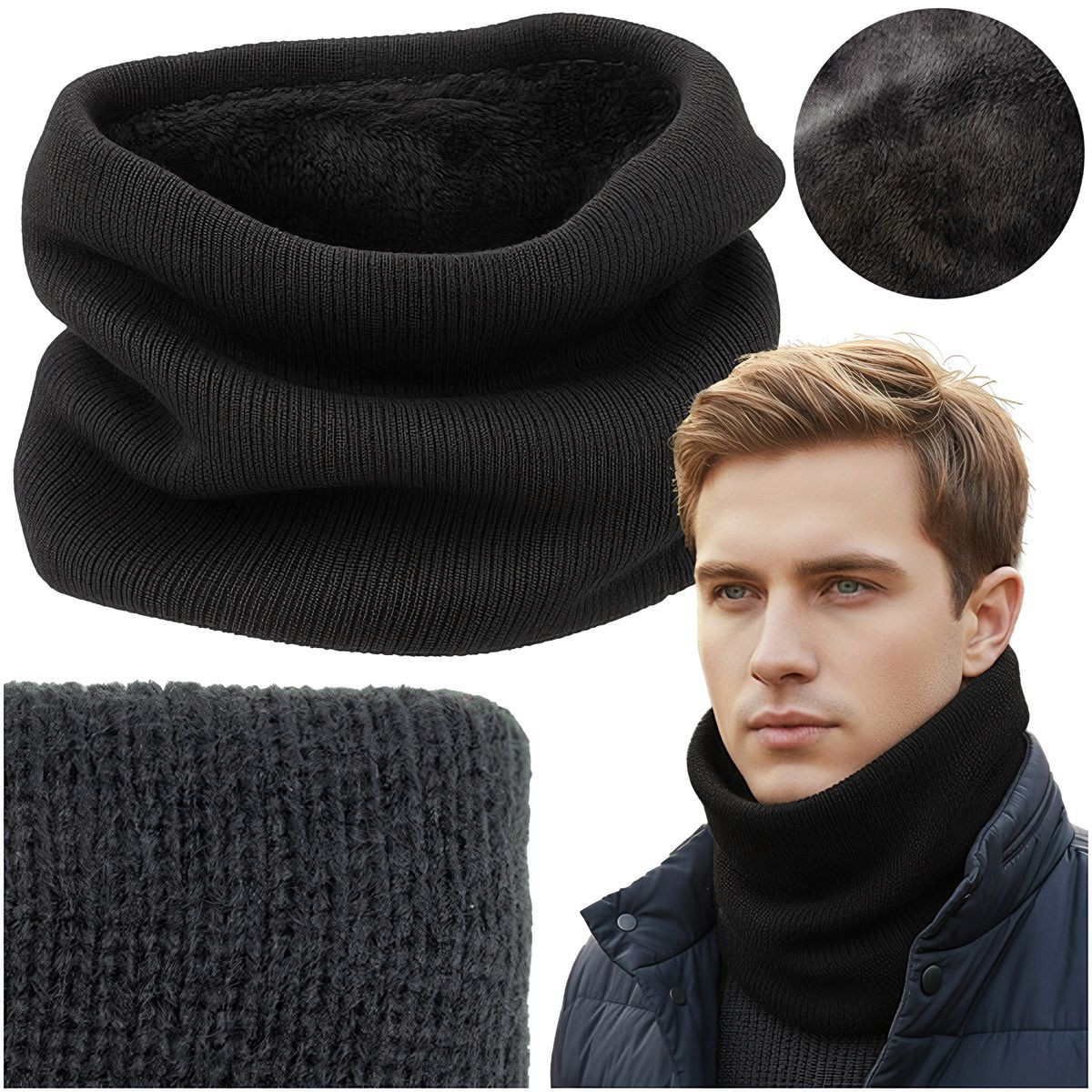 Schwarzer Herrenschal, Einheitsgröße, warmes Polyester