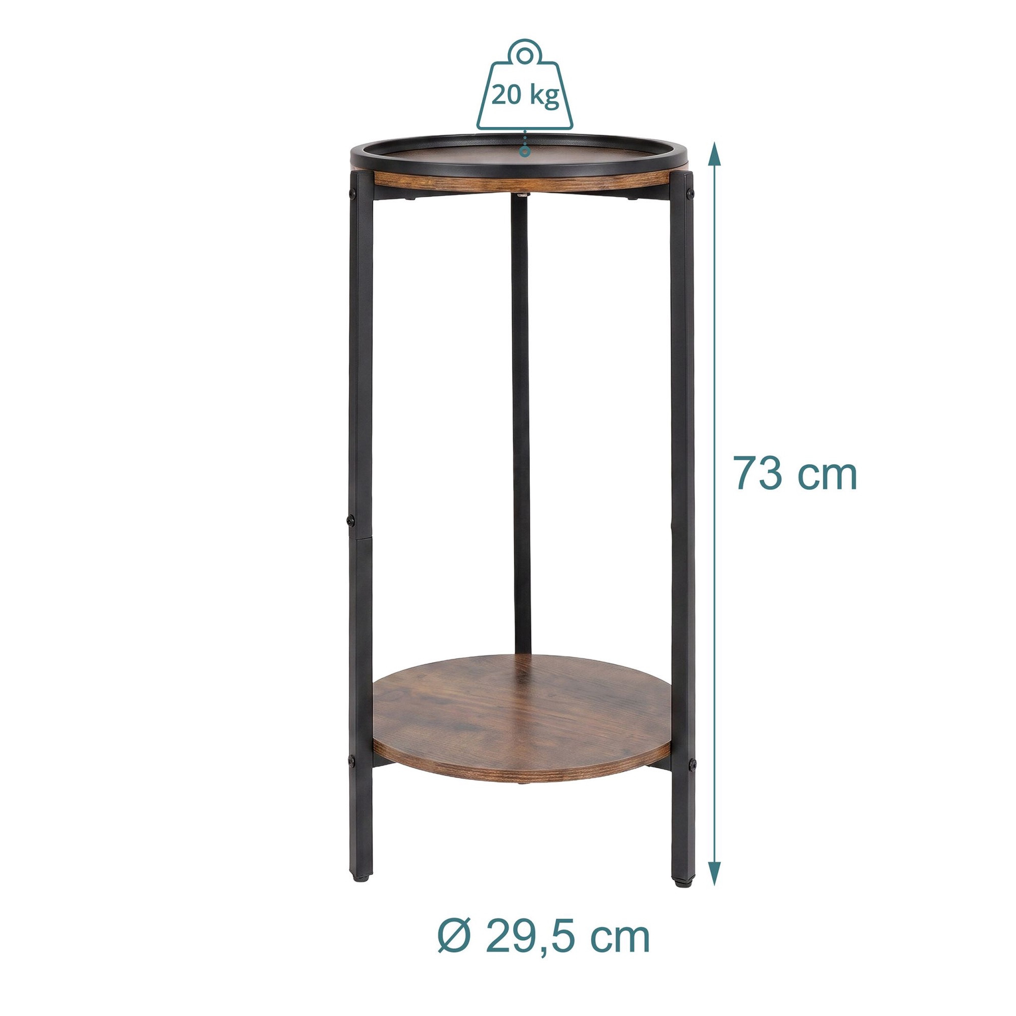 Mesa lateral com efeito madeira e 2 prateleiras – Marrom