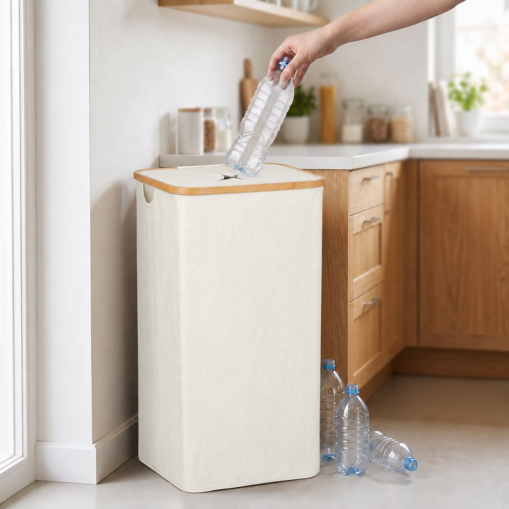 Statiegeldcontainer, 100 liter – Beige, Bamboe