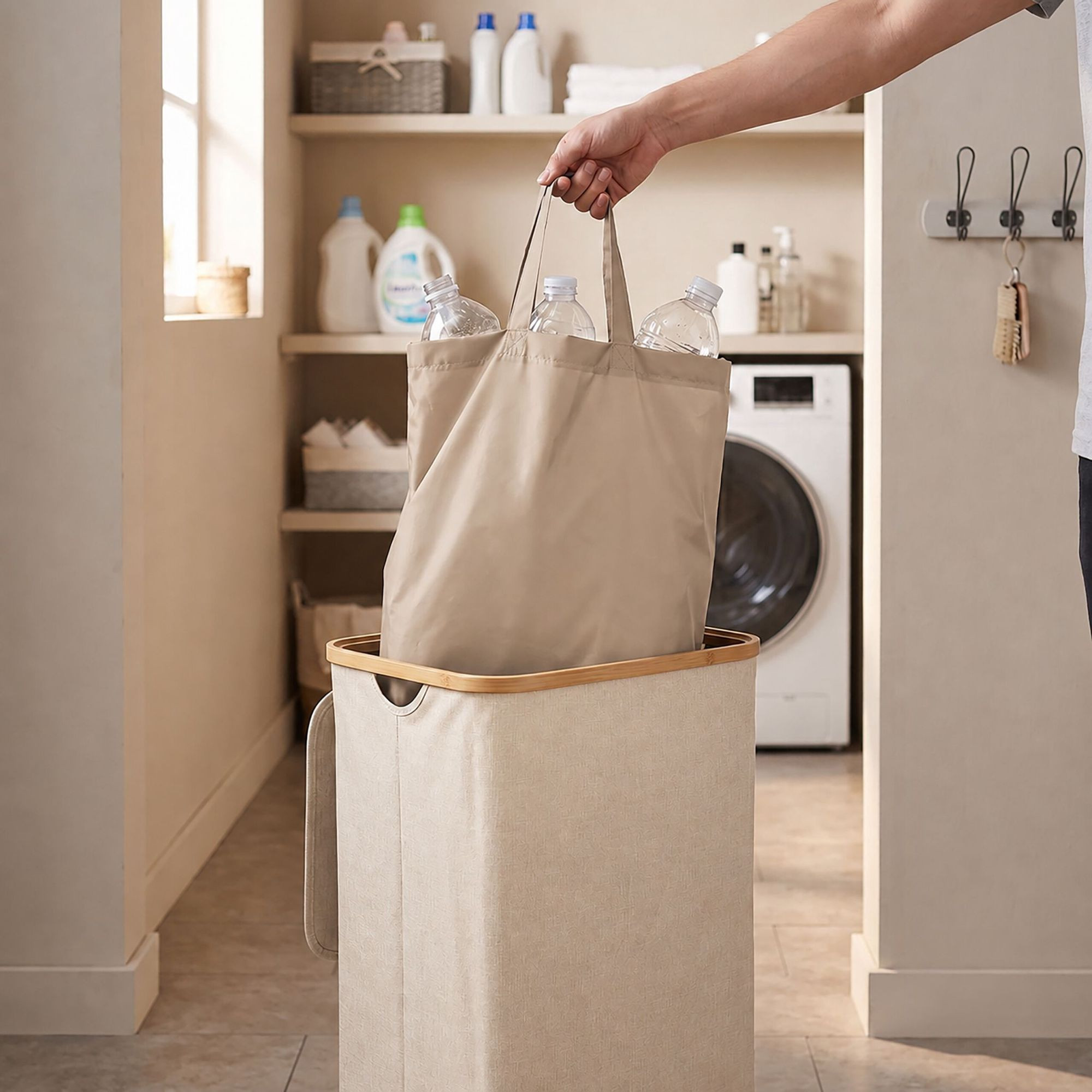 Statiegeldcontainer, 100 liter – Beige, Bamboe
