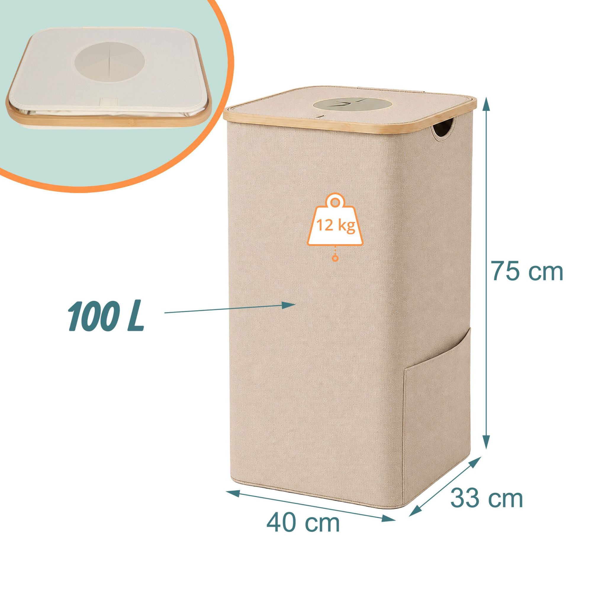 Statiegeldcontainer, 100 liter – Beige, Bamboe