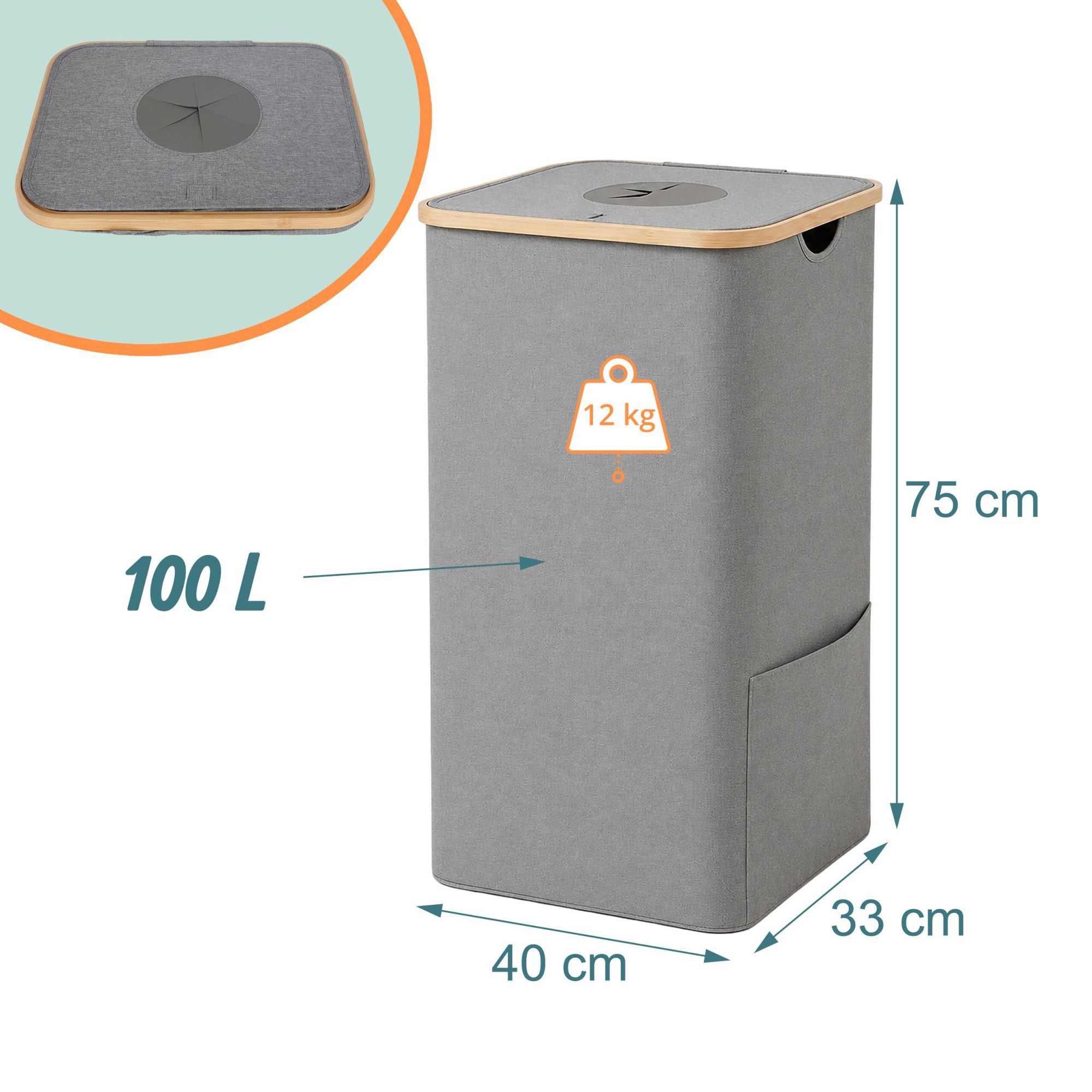 Flessenstatiegeldbak, 100 liter – Grijs, bamboe en polyester