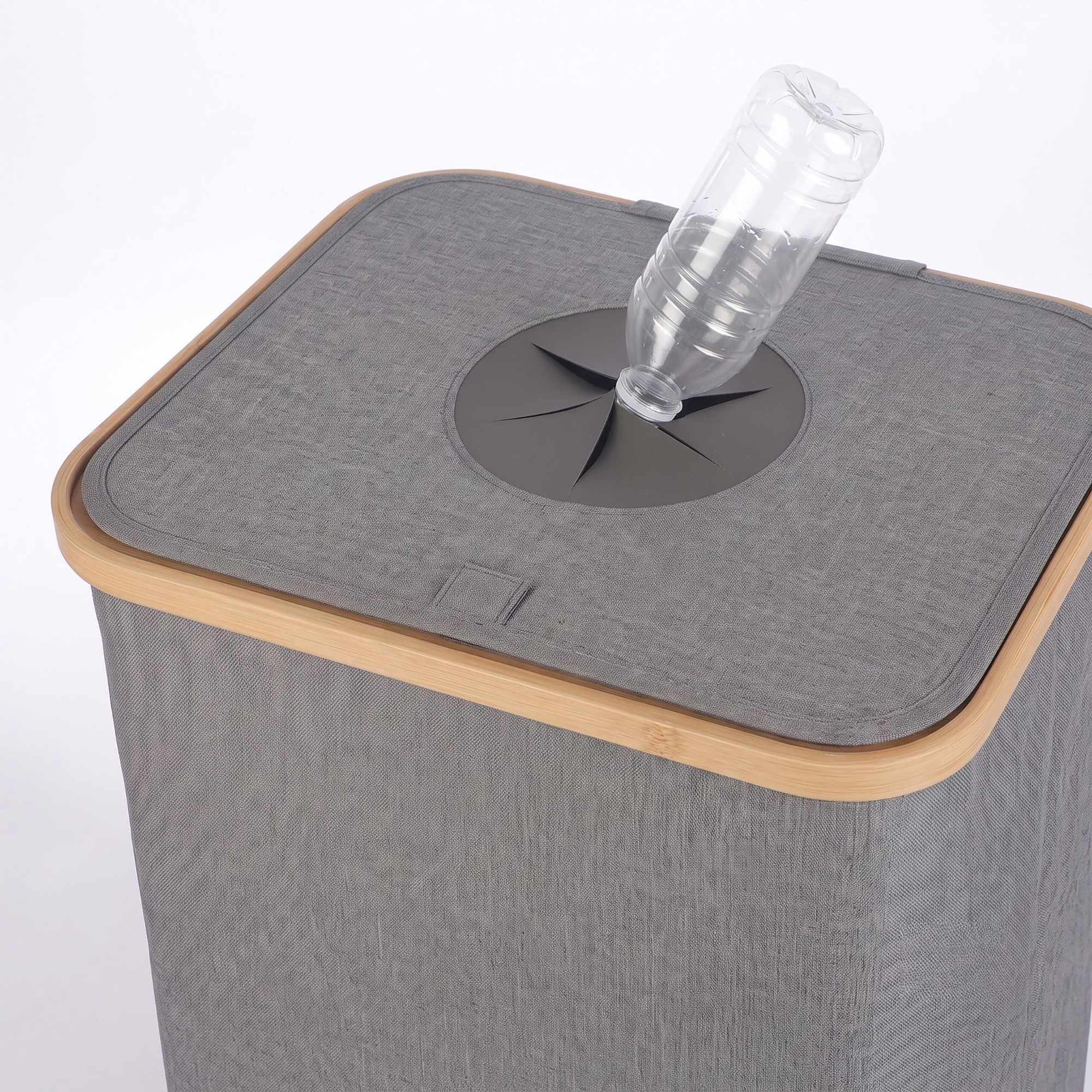 Flessenstatiegeldbak, 100 liter – Grijs, bamboe en polyester