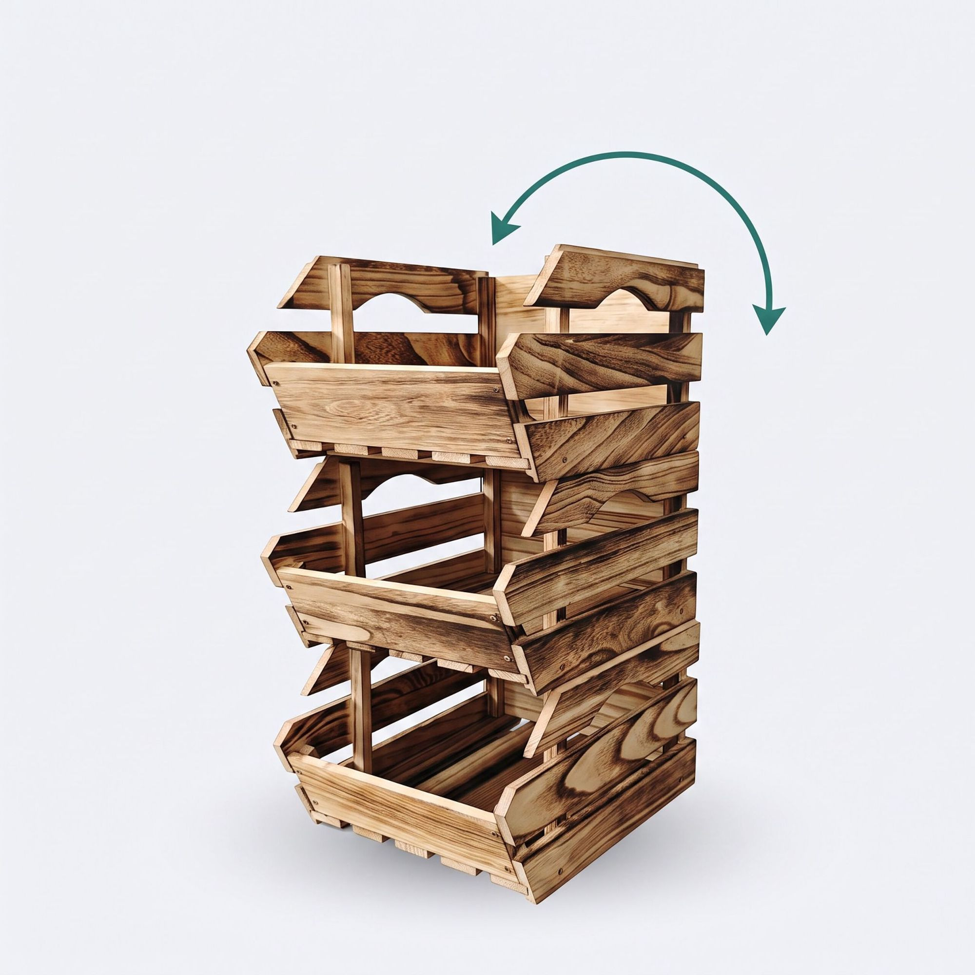 Stackable Wooden Crates Set, Flamed Finish, 3 Pack