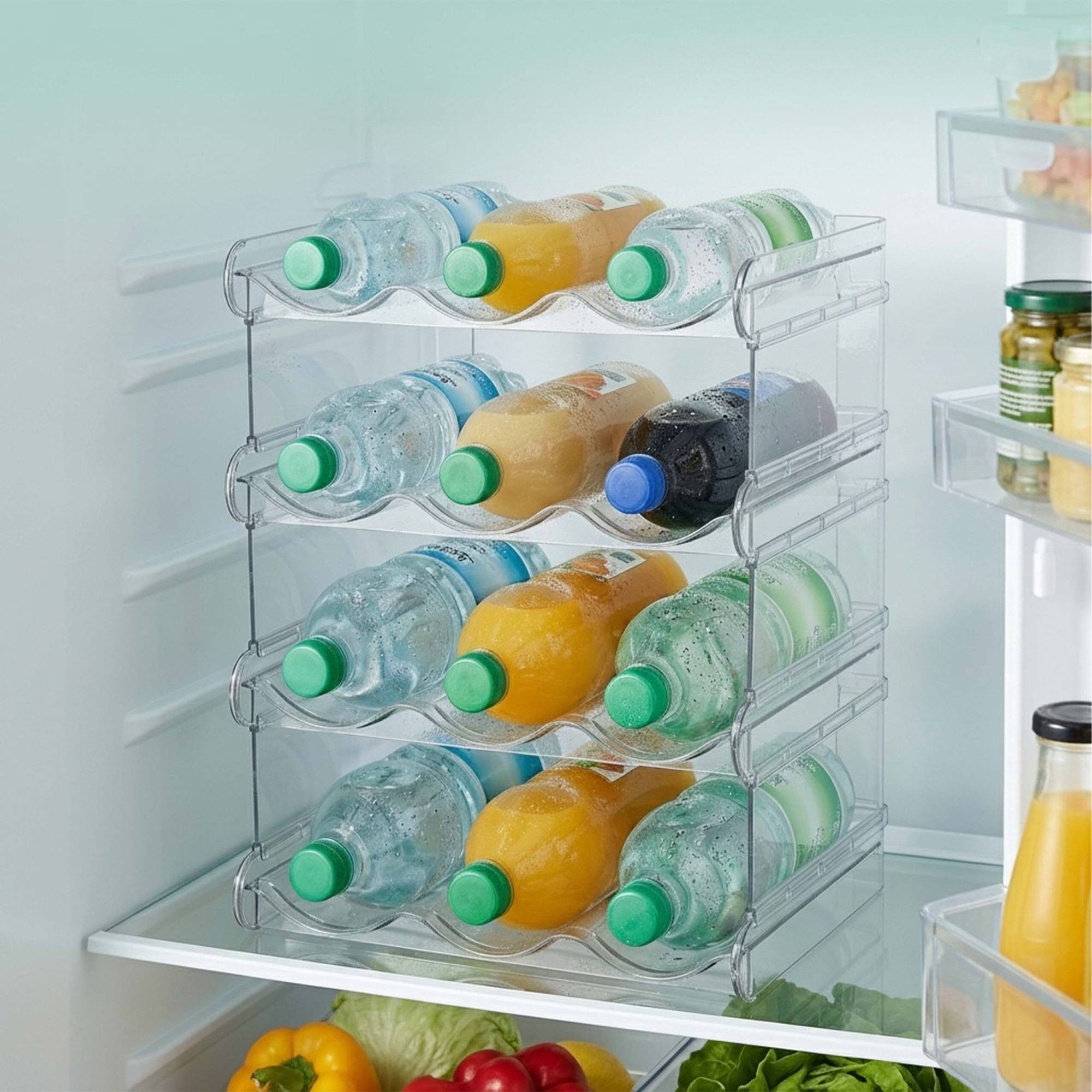 Stackable 12-Bottle Rack, 4 Tiers, Transparent Plastic