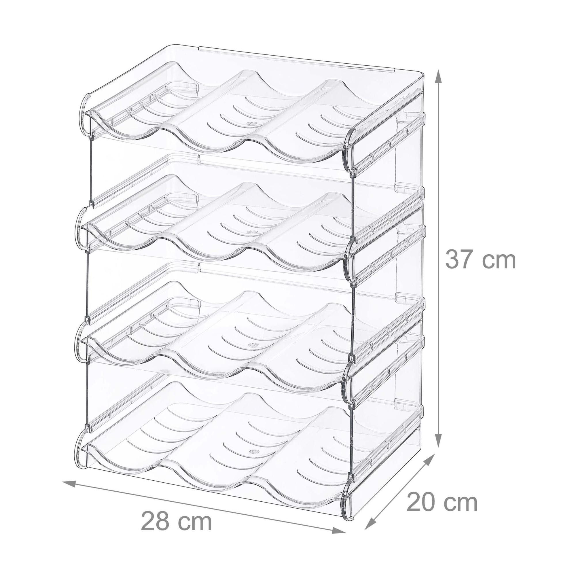 Stackable 12-Bottle Rack, 4 Tiers, Transparent Plastic