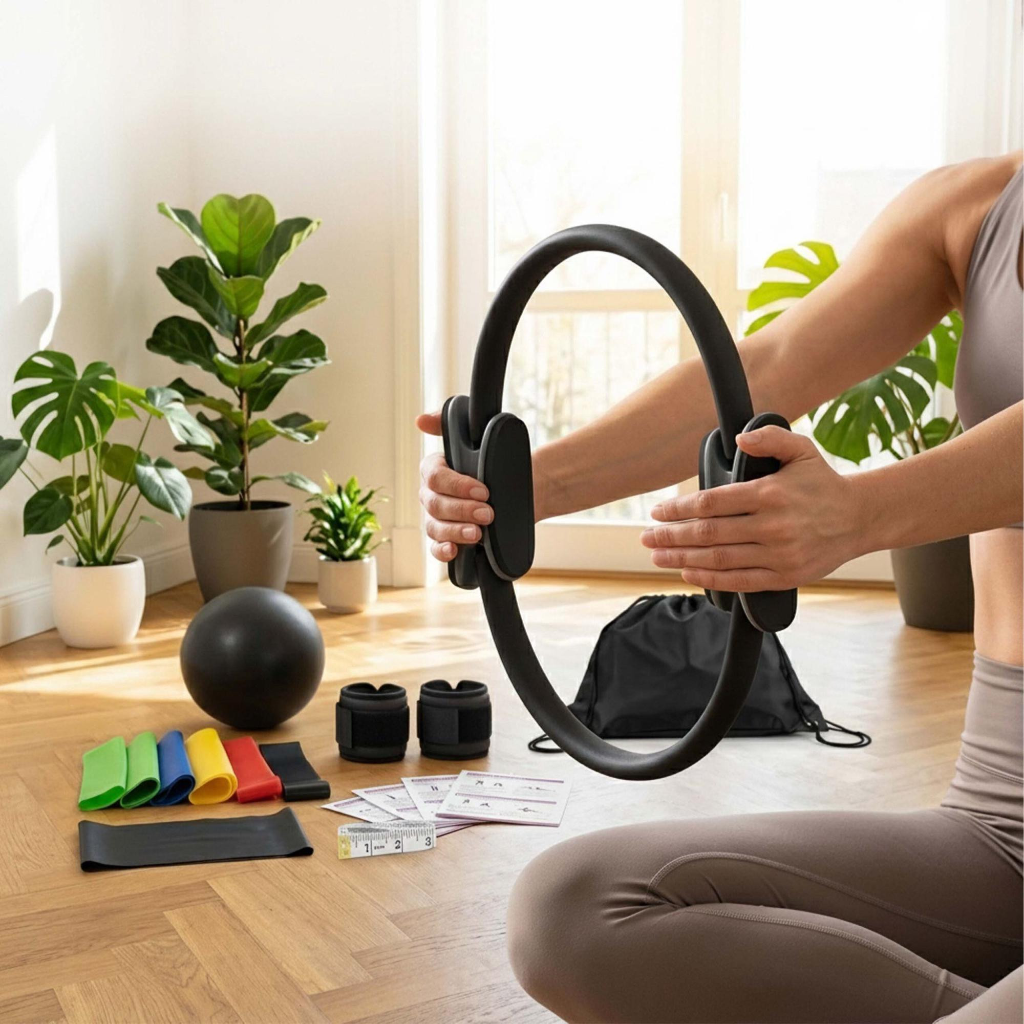 Set Pilates nero da 13 pezzi con elastici e pesi