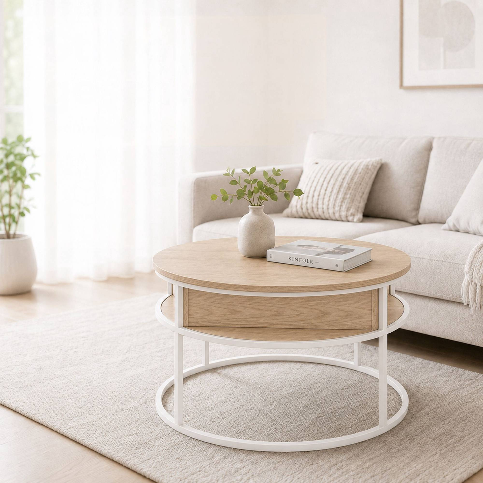 Mesa de centro elevable con espacio de almacenamiento, color blanco...
