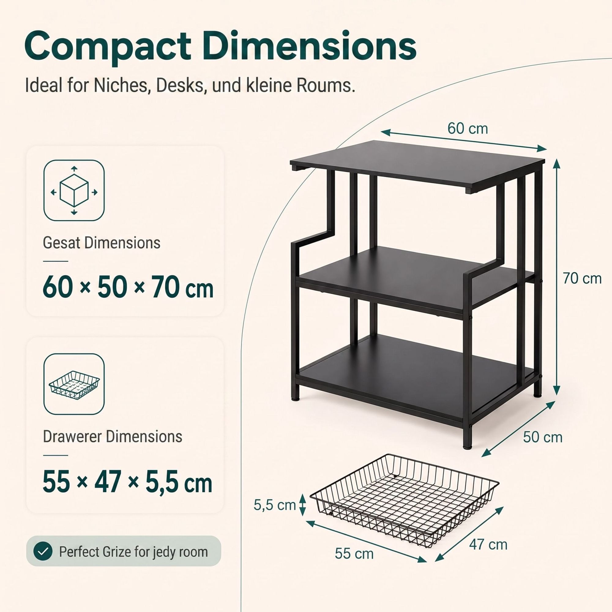 3-Tier Black Printer Stand with Adjustable Shelf