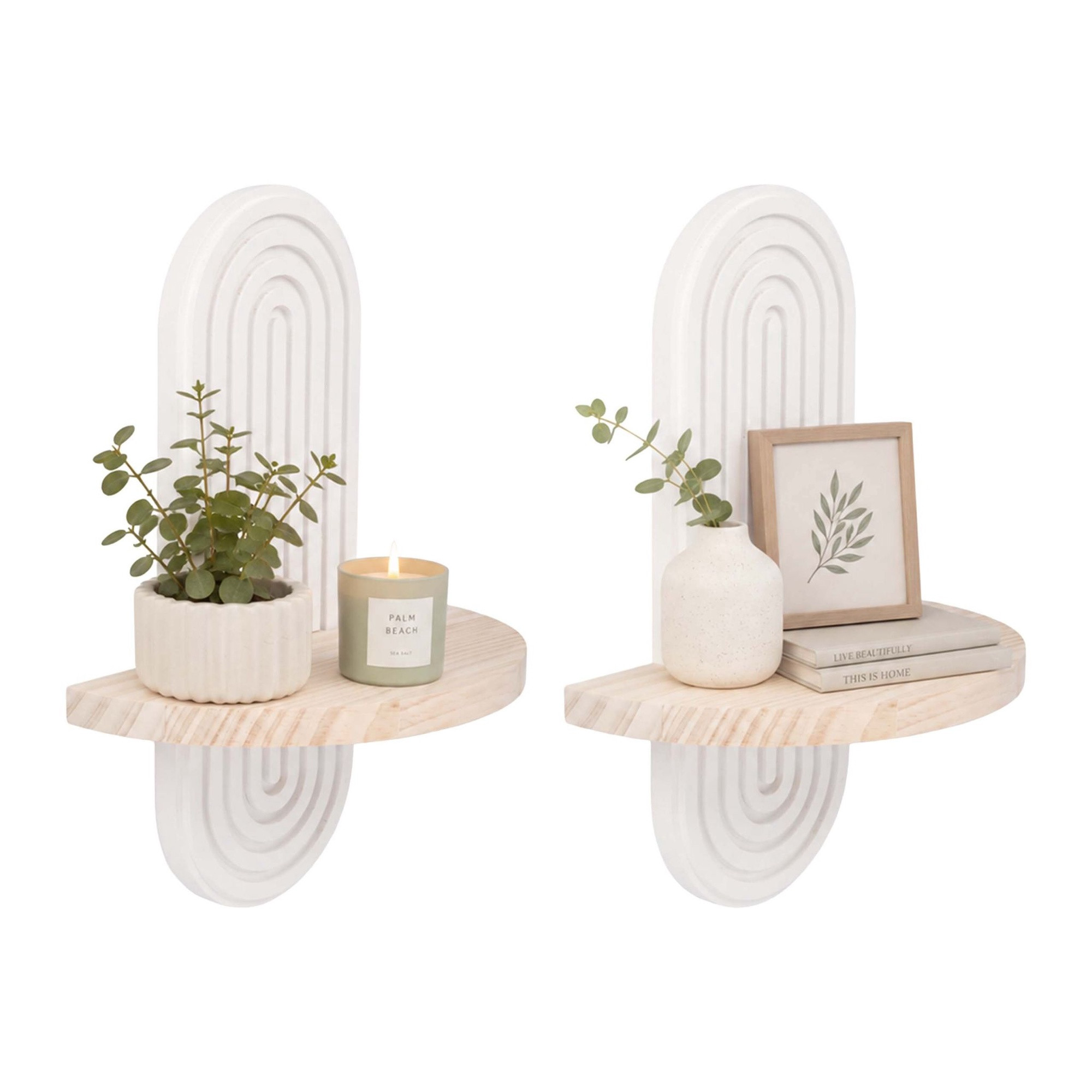 Boho Wall Shelf Set, 2pc - Natural White Pine