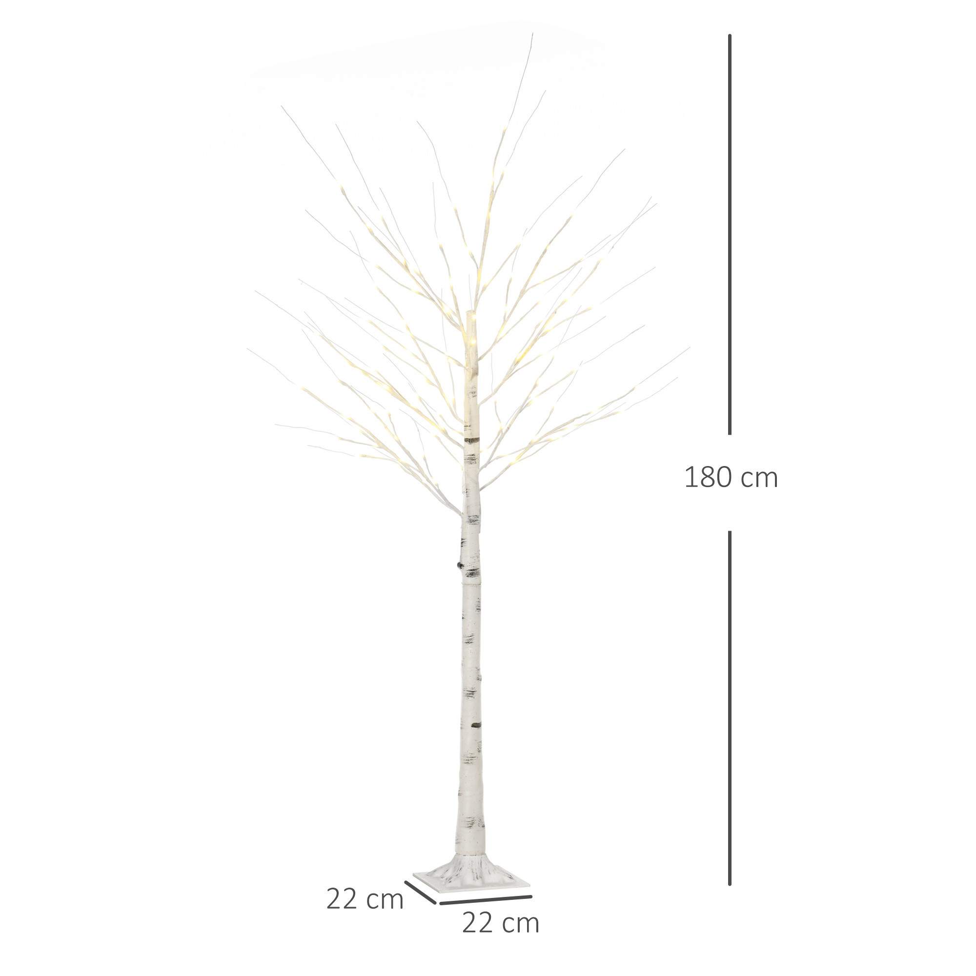 Artificial Birch Tree with LED Lights, White Bark, 180cm