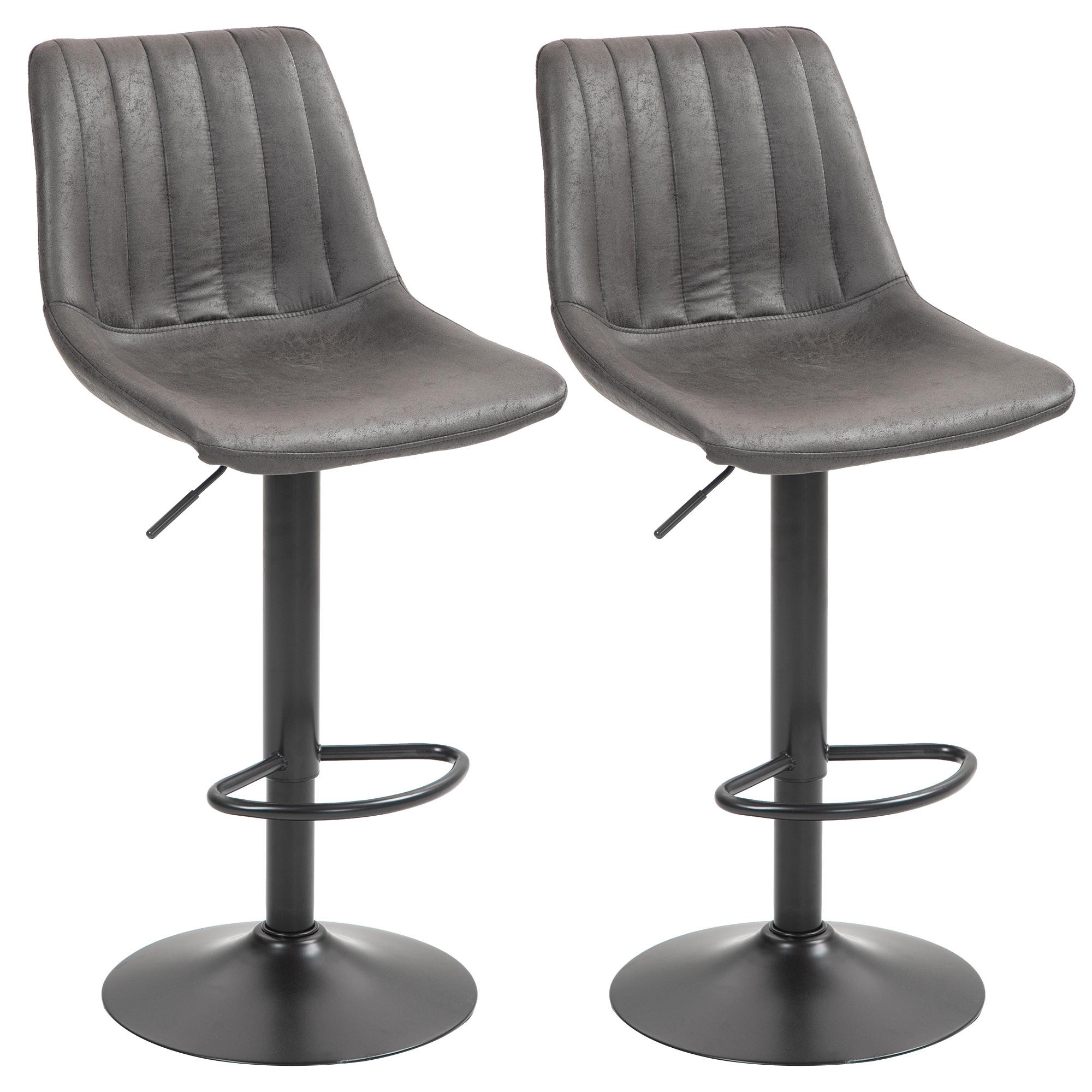 Adjustable Retro Bar Stools, Set of 2, Dark Grey, Microfiber