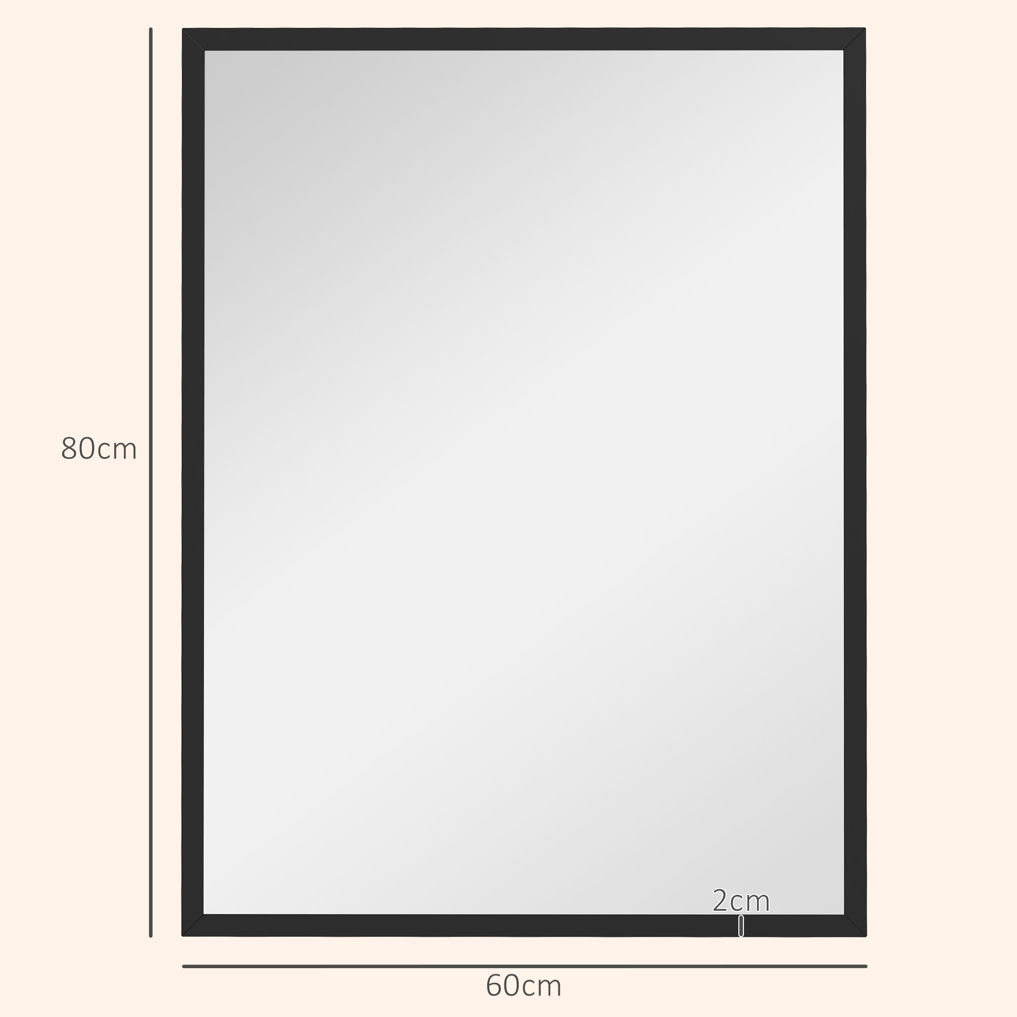 Espejo de pared rectangular, 60x80 cm, marco de MDF negro.