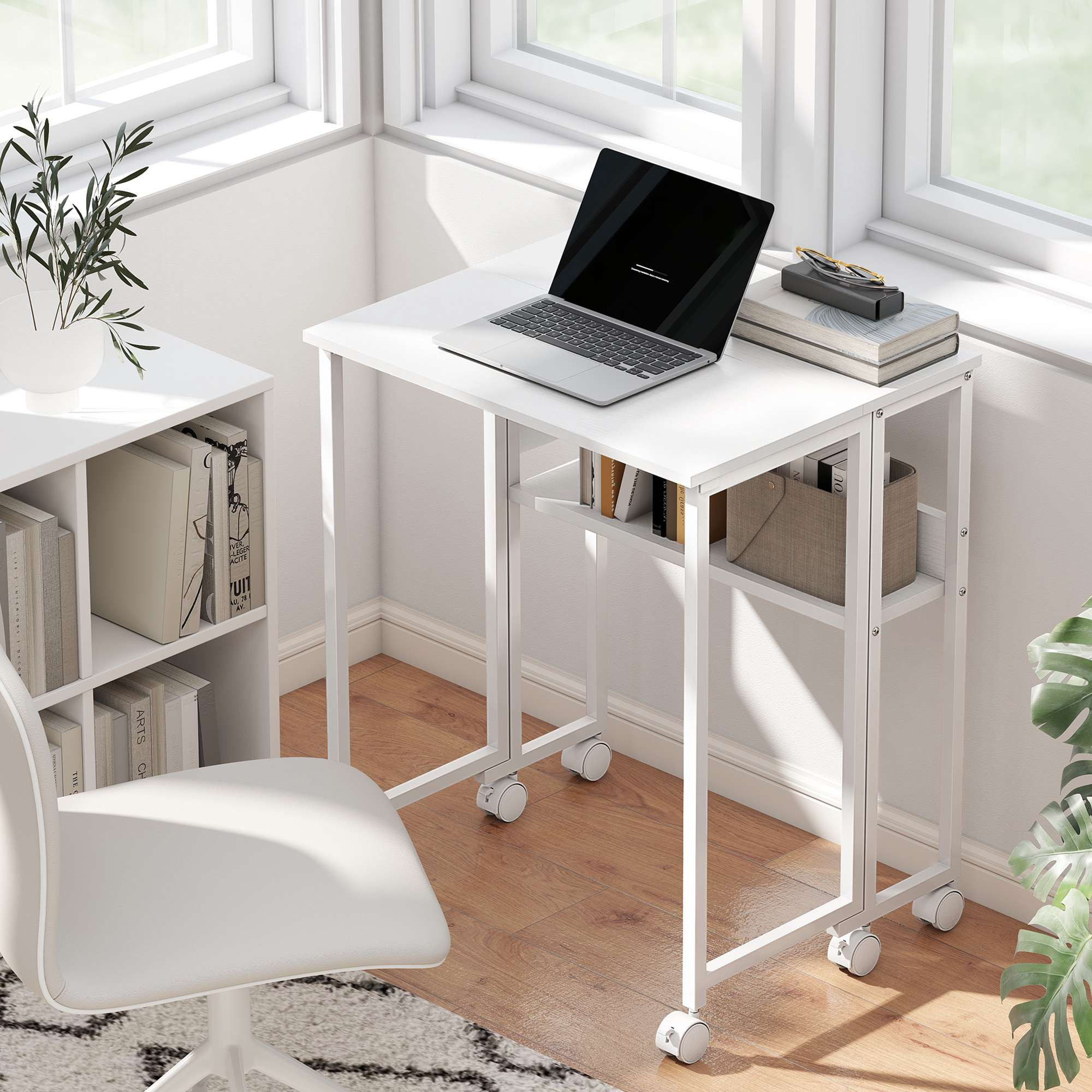 Opklapbaar bureau met open plank, wit