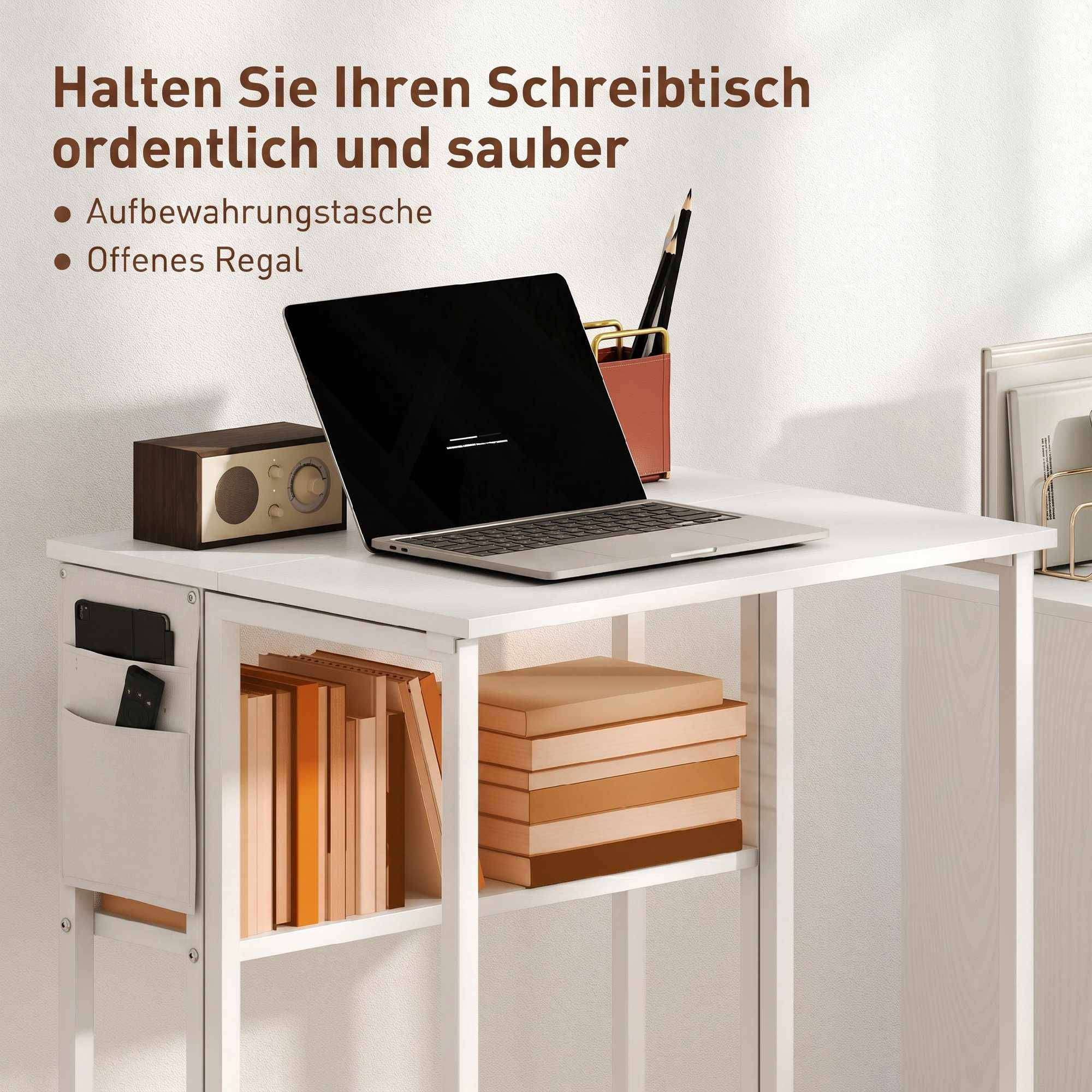Opklapbaar bureau met open plank, wit