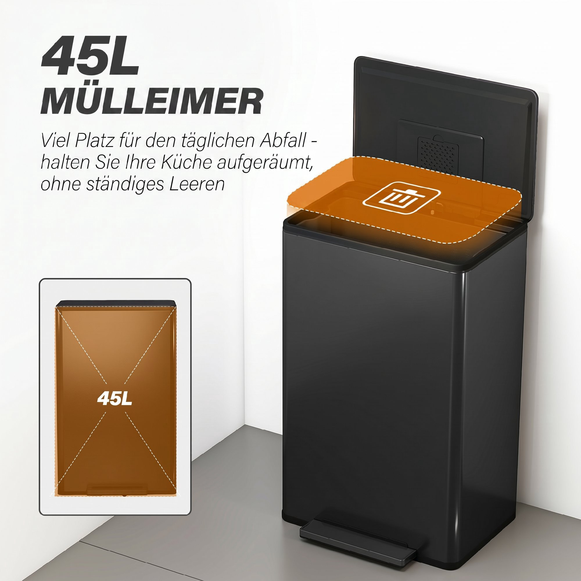 Kitchen Trash Can 45L – Soft-Close Lid, Removable Inner Bin