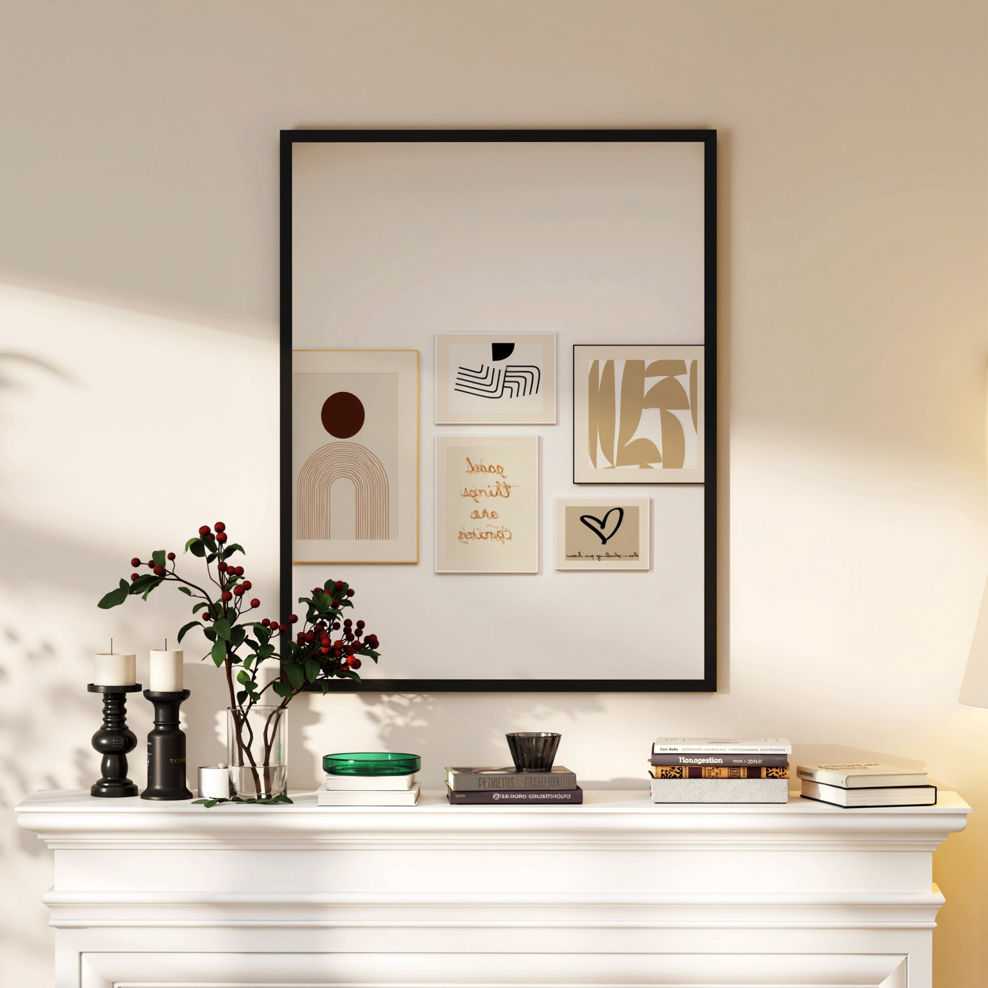 Espejo de pared rectangular, 70x90 cm, marco de MDF negro.