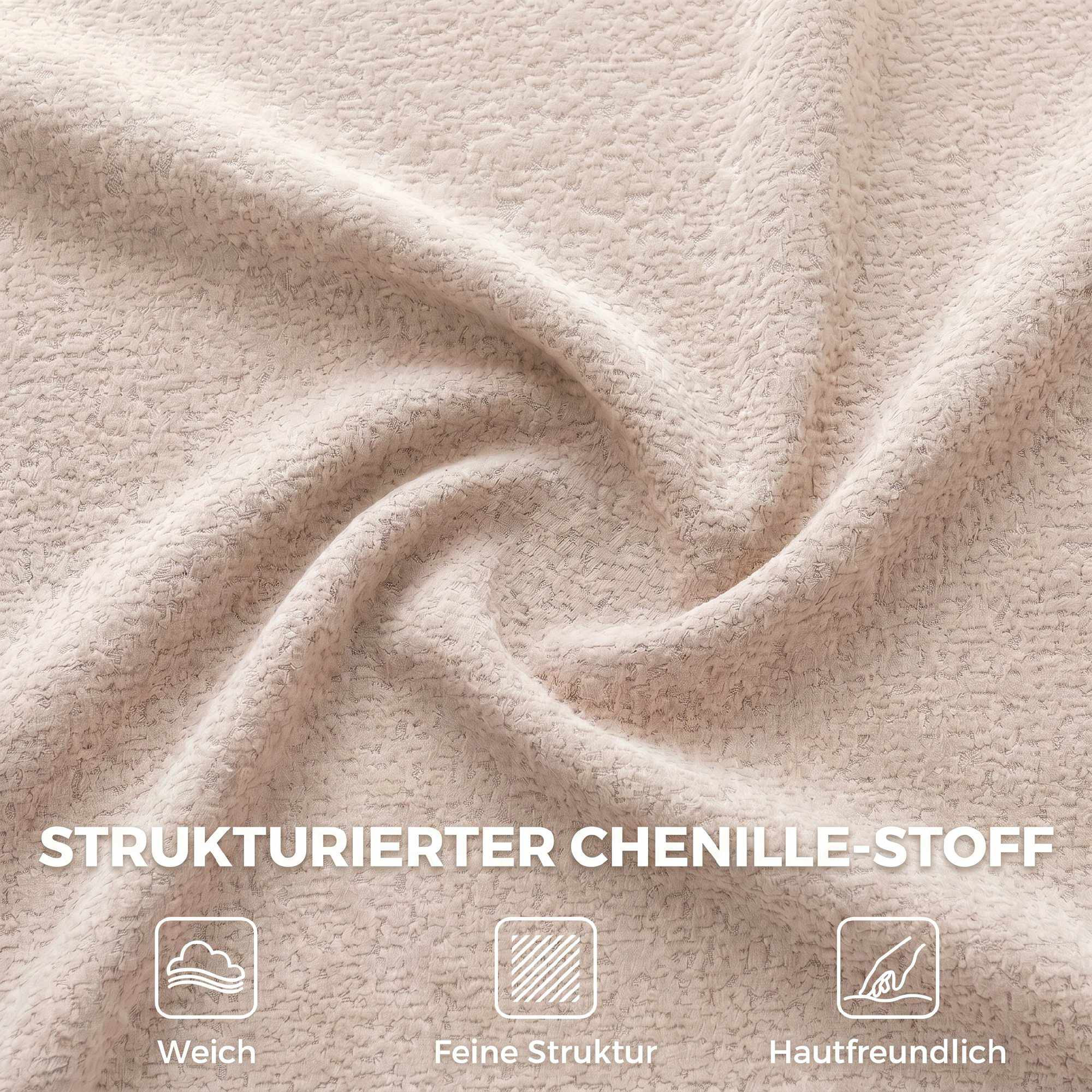 Sofá de chenille de 3 lugares, bege, assento extra largo, com almof...