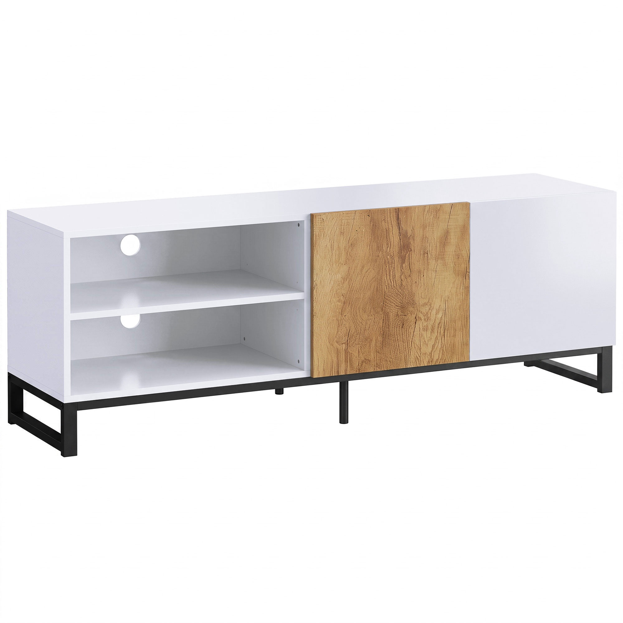 Suporte de TV moderno branco para TVs de 55 polegadas, com pratelei...