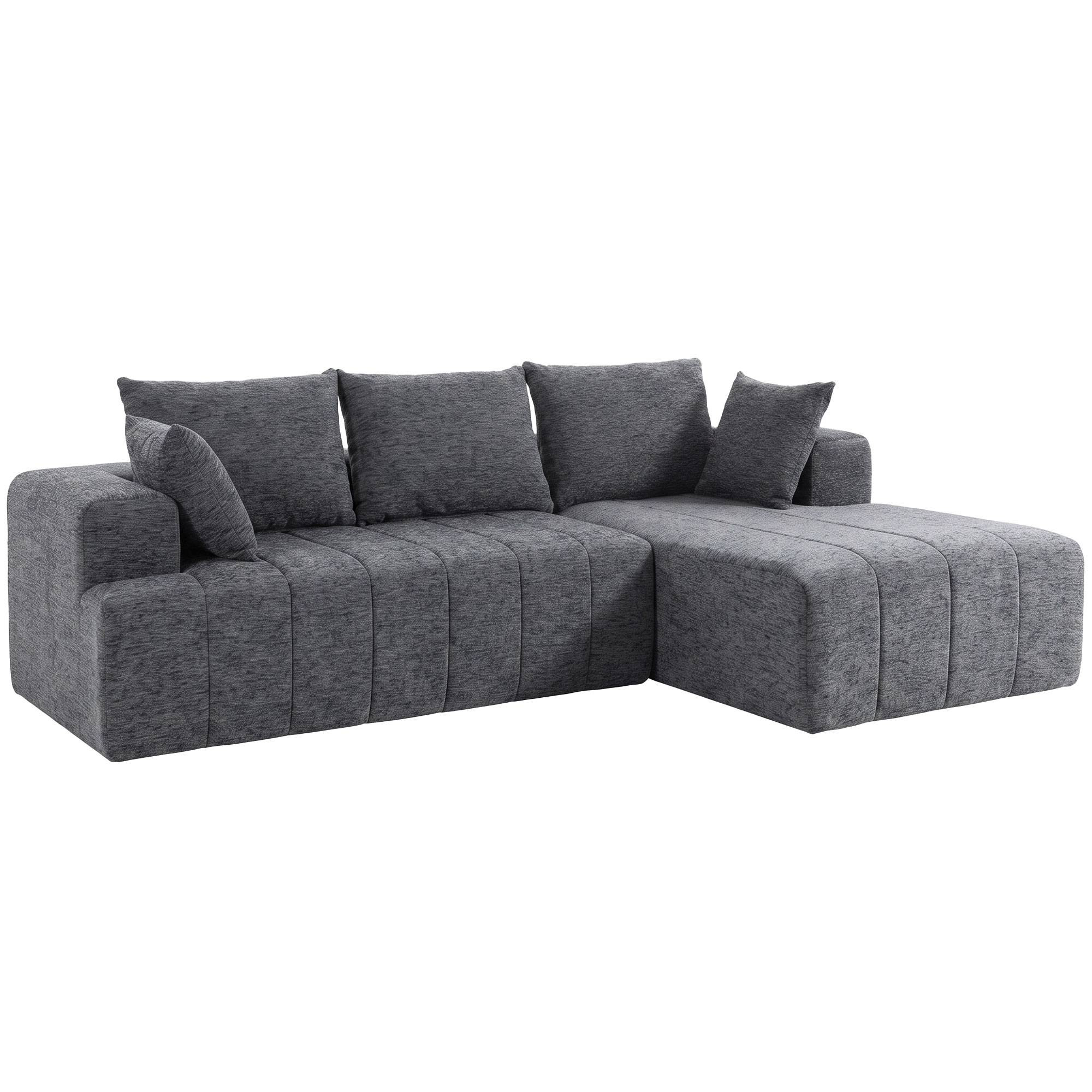 Sofá-cama conversível em L de chenille com pufe, cinza