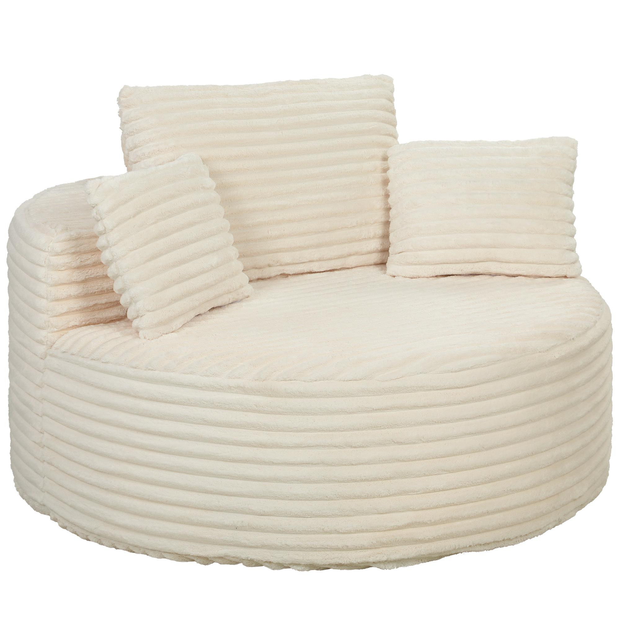Poltrona de espuma com assento profundo e almofadas, cor creme/branco