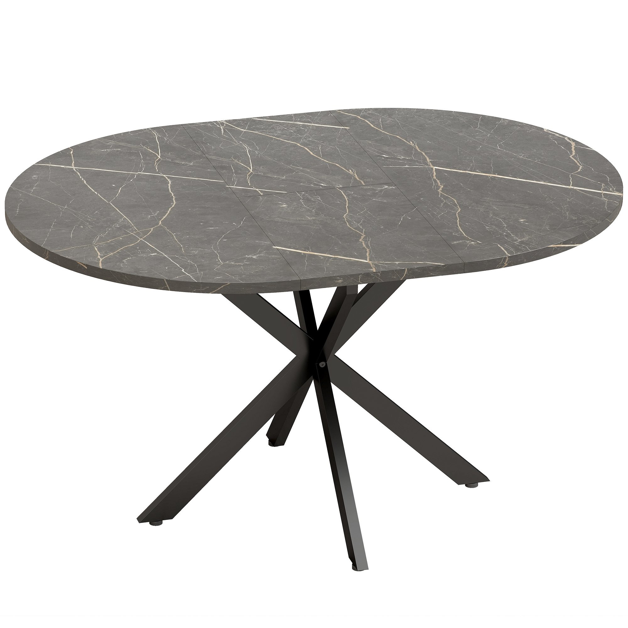 Extendable Dining Table, Industrial Style, Black MDF