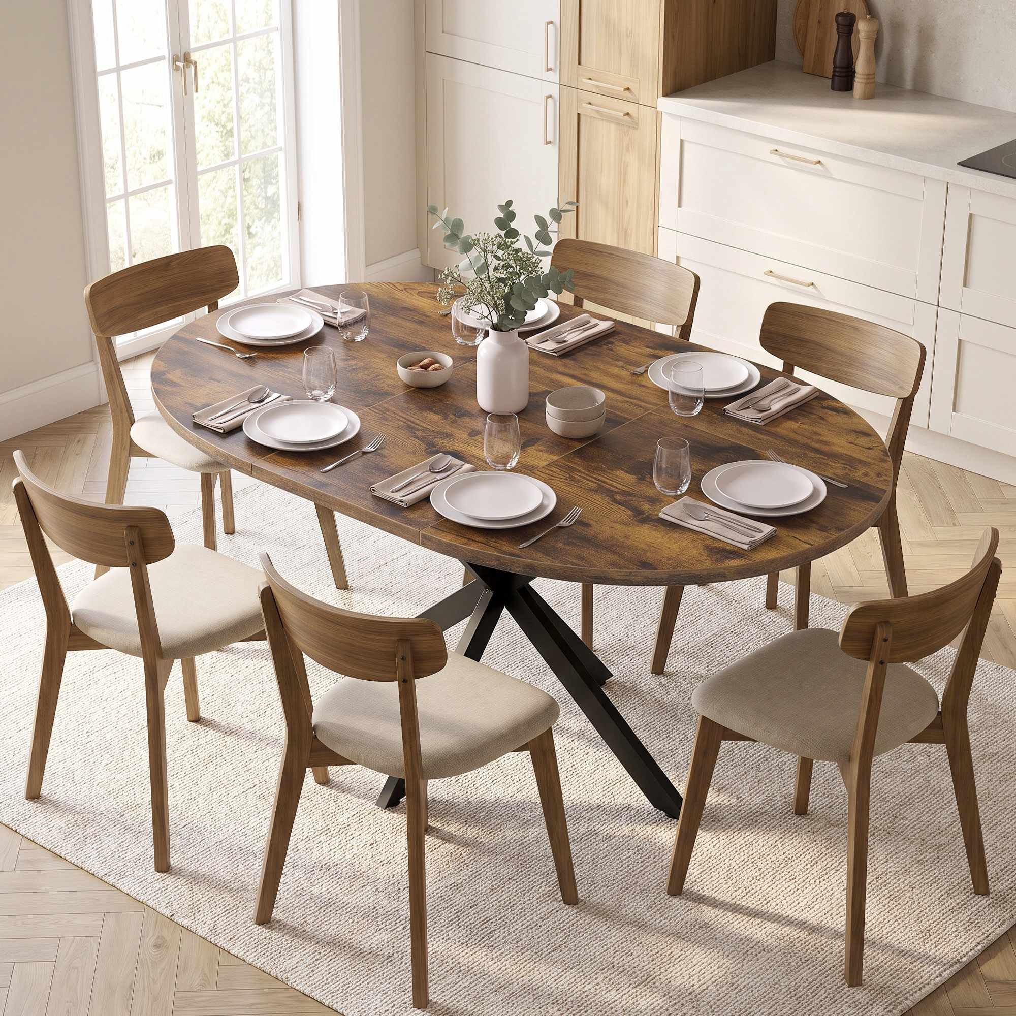 Extendable Dining Table for 4–6, Rustic Brown Industrial Design