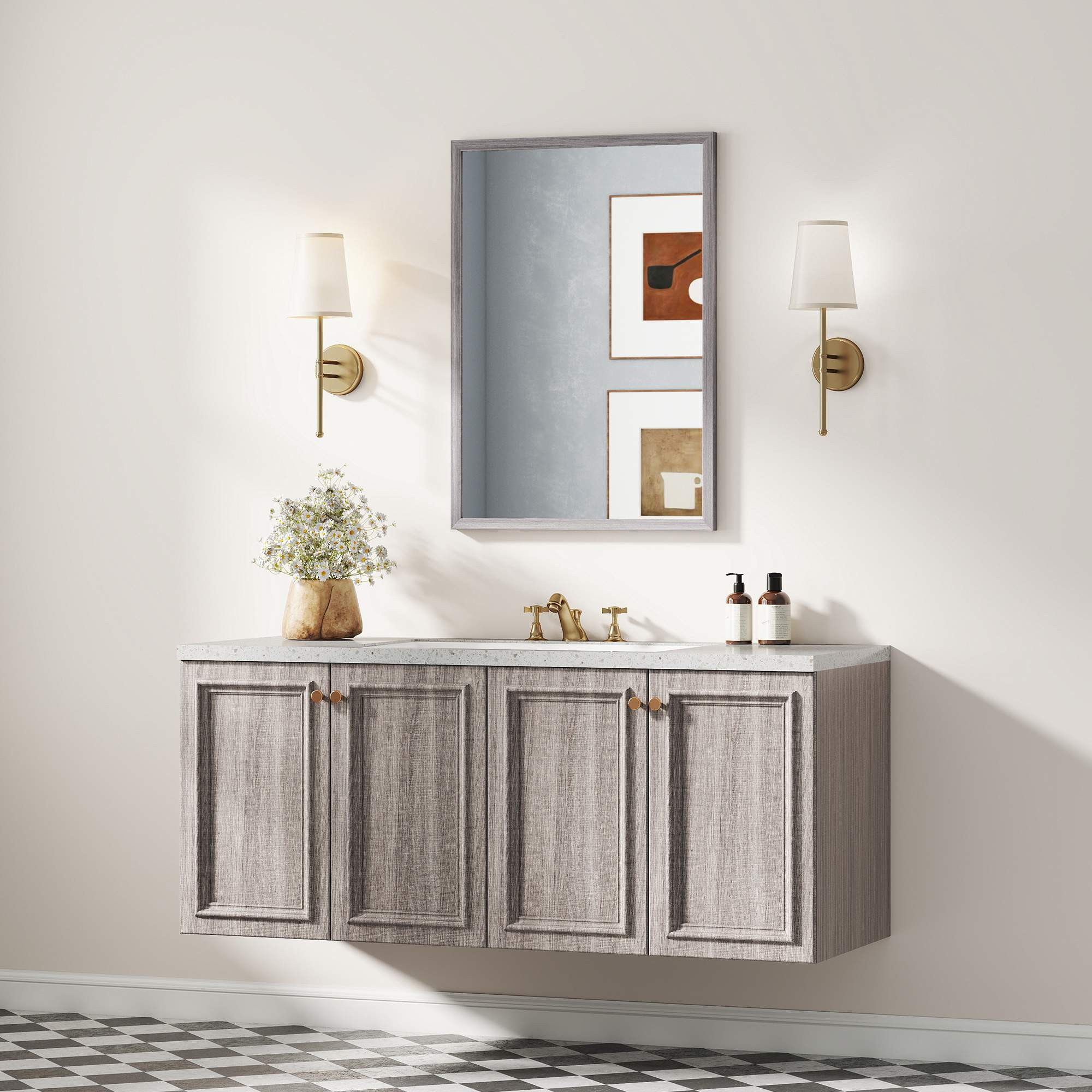 Espejo de pared rectangular, 50x70 cm, marco de madera gris.