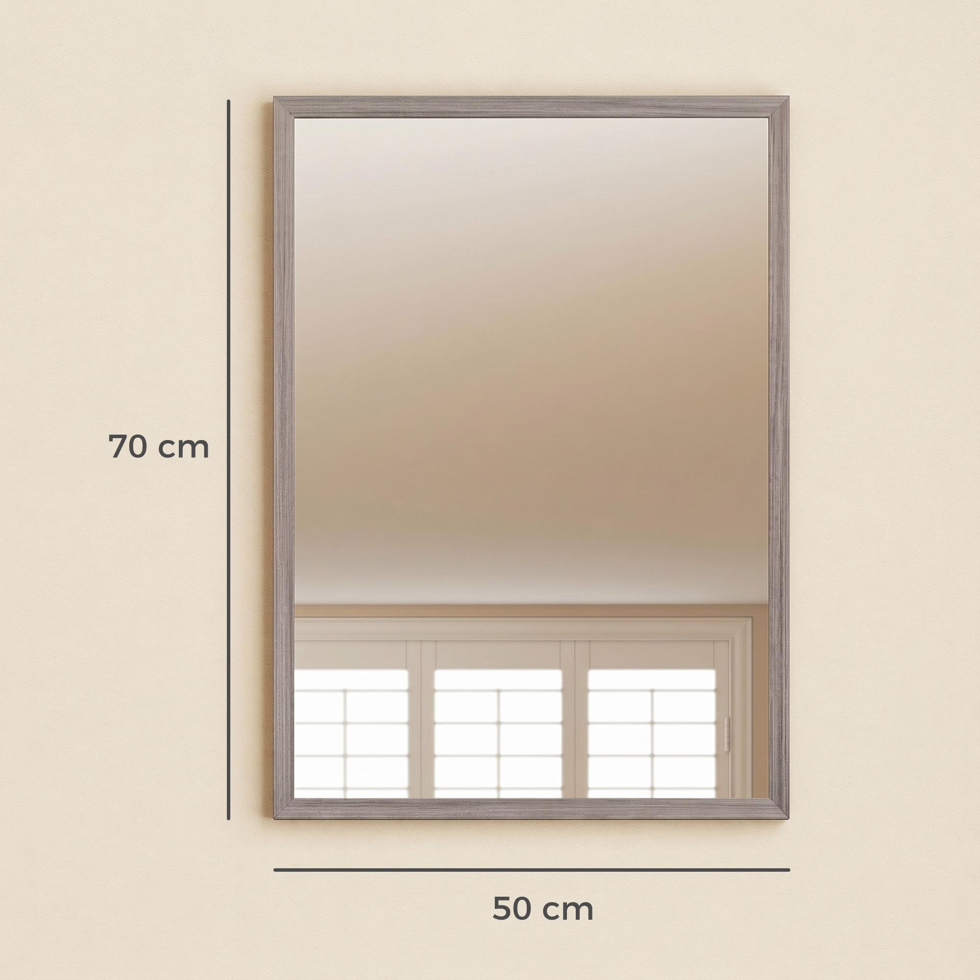 Espejo de pared rectangular, 50x70 cm, marco de madera gris.