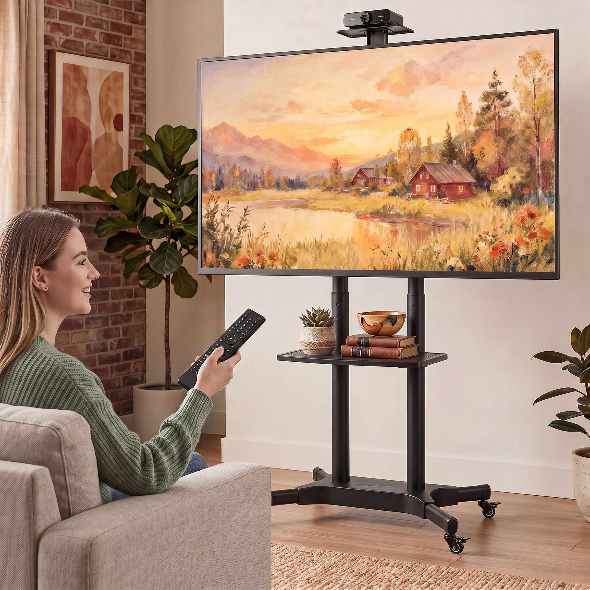 Suporte móvel para TV com altura ajustável, 32-75 polegadas, em metal.