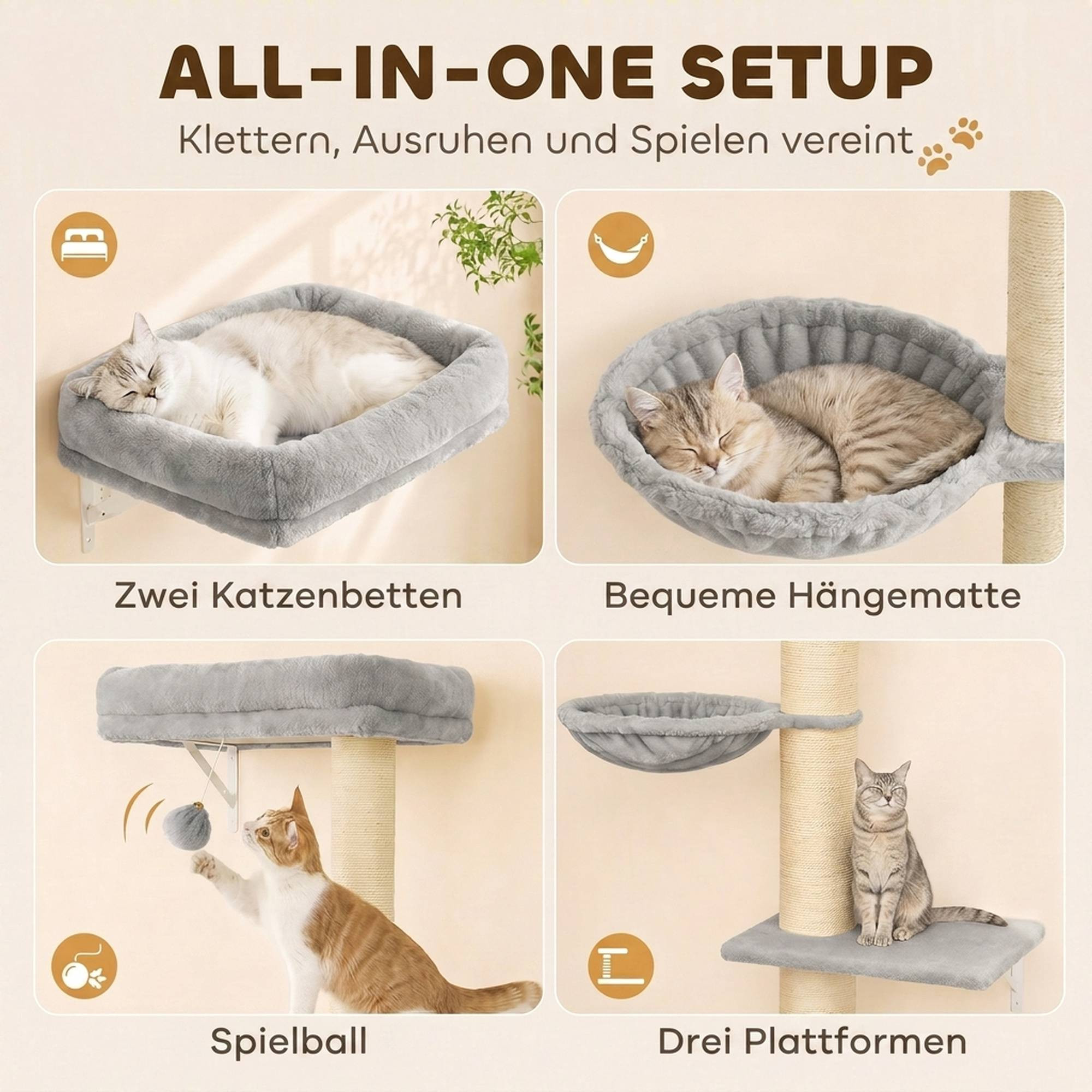 Cat Wall Climbing Set with Hammock and Platforms