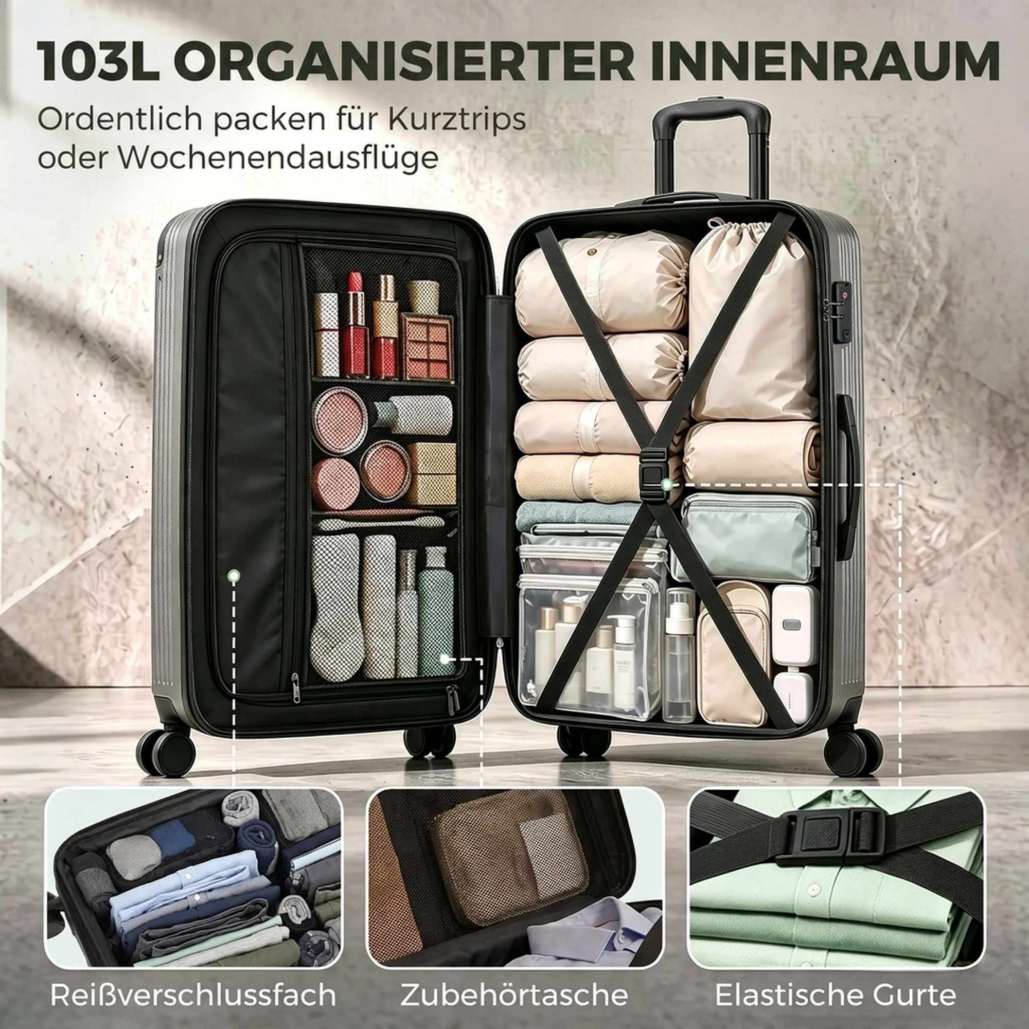 Expandable Hardshell Suitcase, 77 cm, Dark Grey, TSA Lock