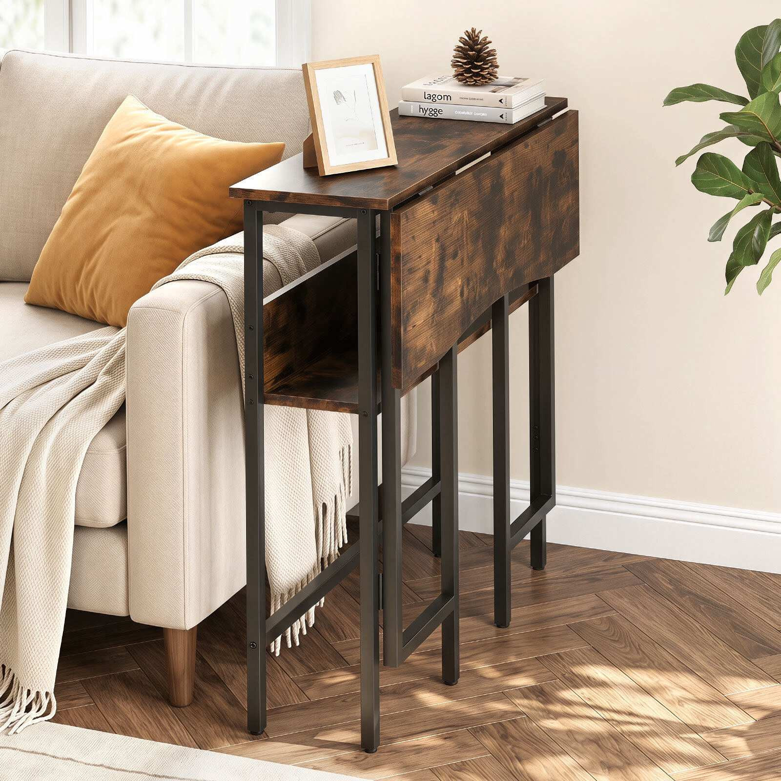 Small Folding Desk with Storage Shelf – Rustic Brown