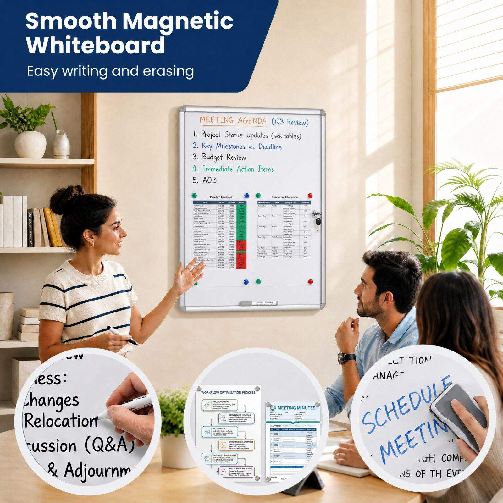 Lockable Display Case with Magnetic Writable Back, 90x65 cm, Silver