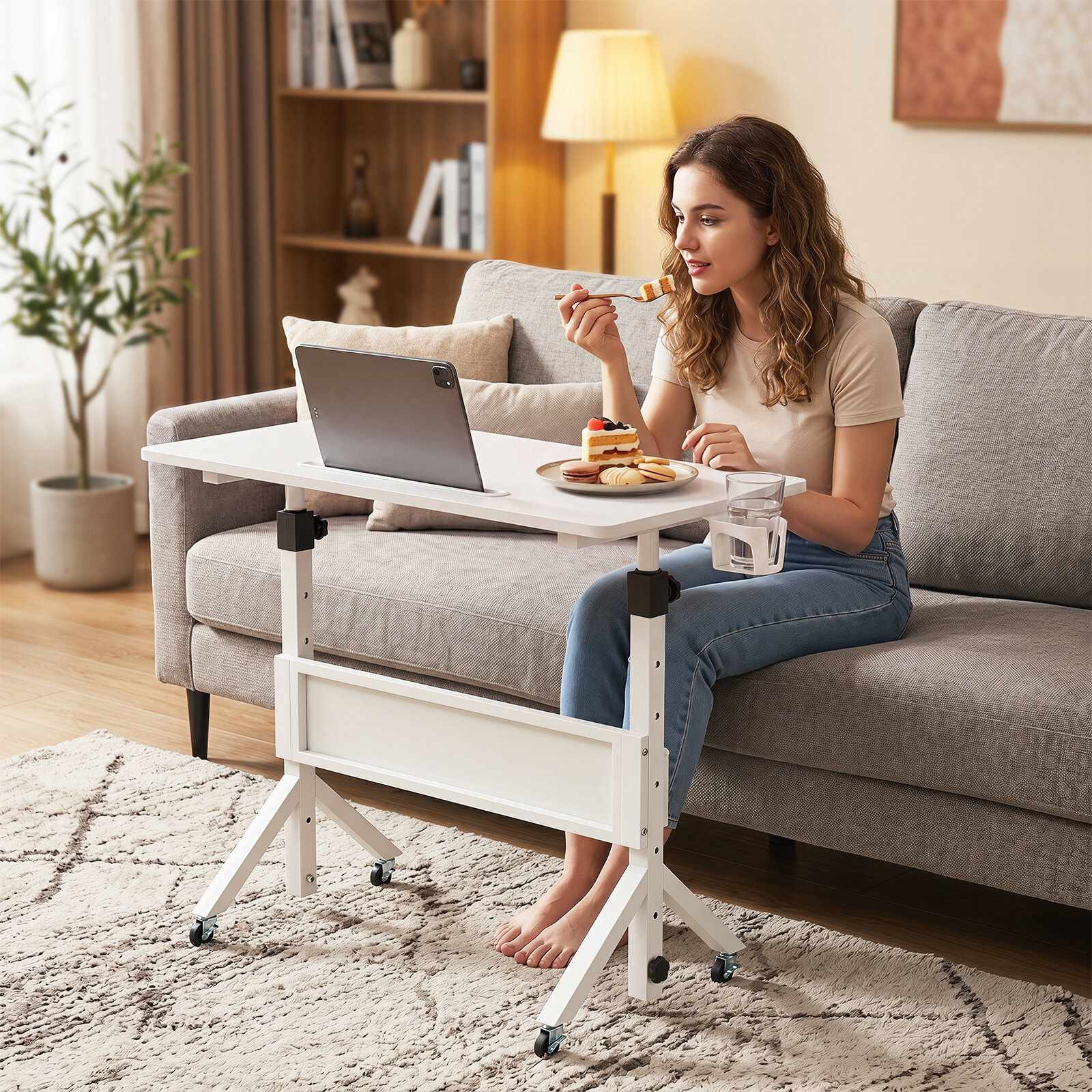 Mobile Standing Desk, Height Adjustable with Storage Basket