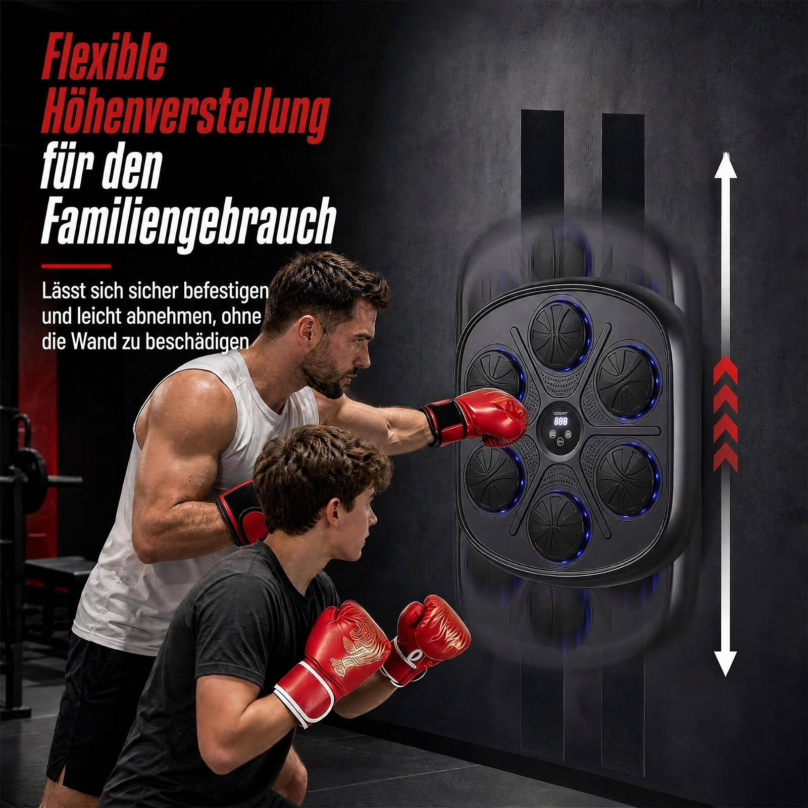 Máquina de boxe musical com visor LED e 9 modos.